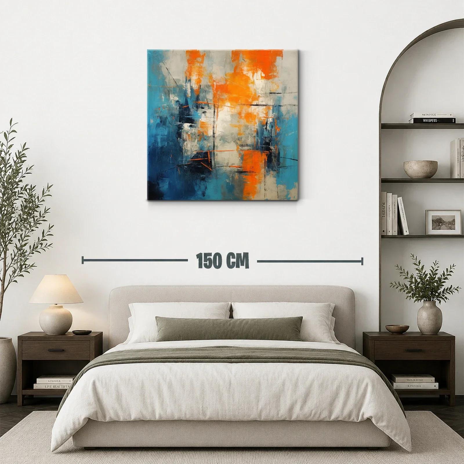 Cuadro abstracto con vibrantes tonos azul y naranja — miniatura 3