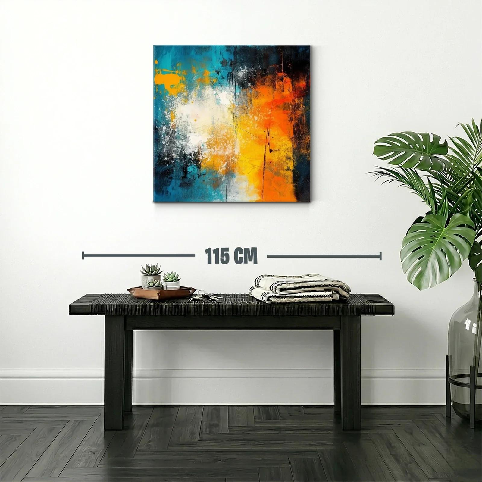 Cuadro abstracto vibrante con tonos azul y naranja intenso — miniatura 2