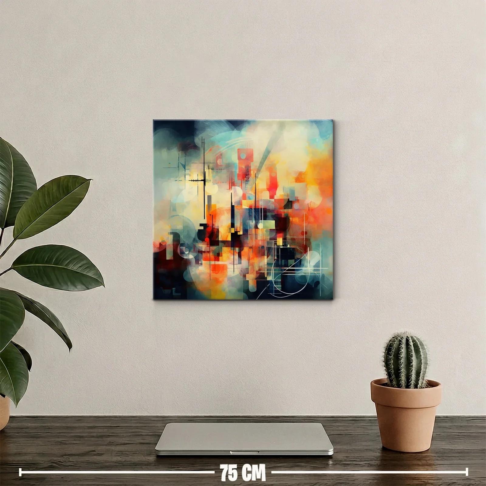 Cuadro abstracto con formas geométricas y tonos vibrantes — miniatura 2