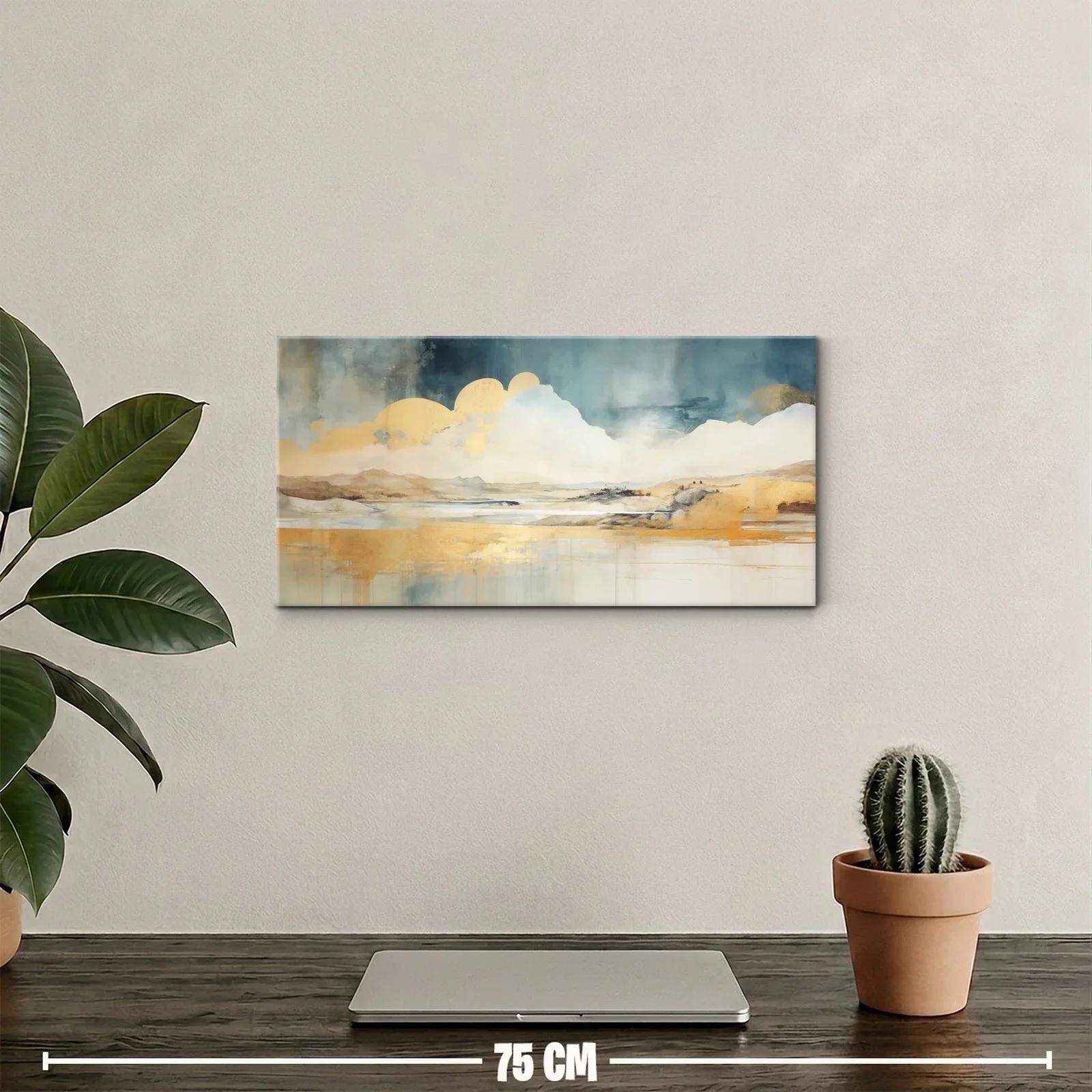 Cuadro paisaje abstracto con nubes horizonte y reflejo — miniatura 2