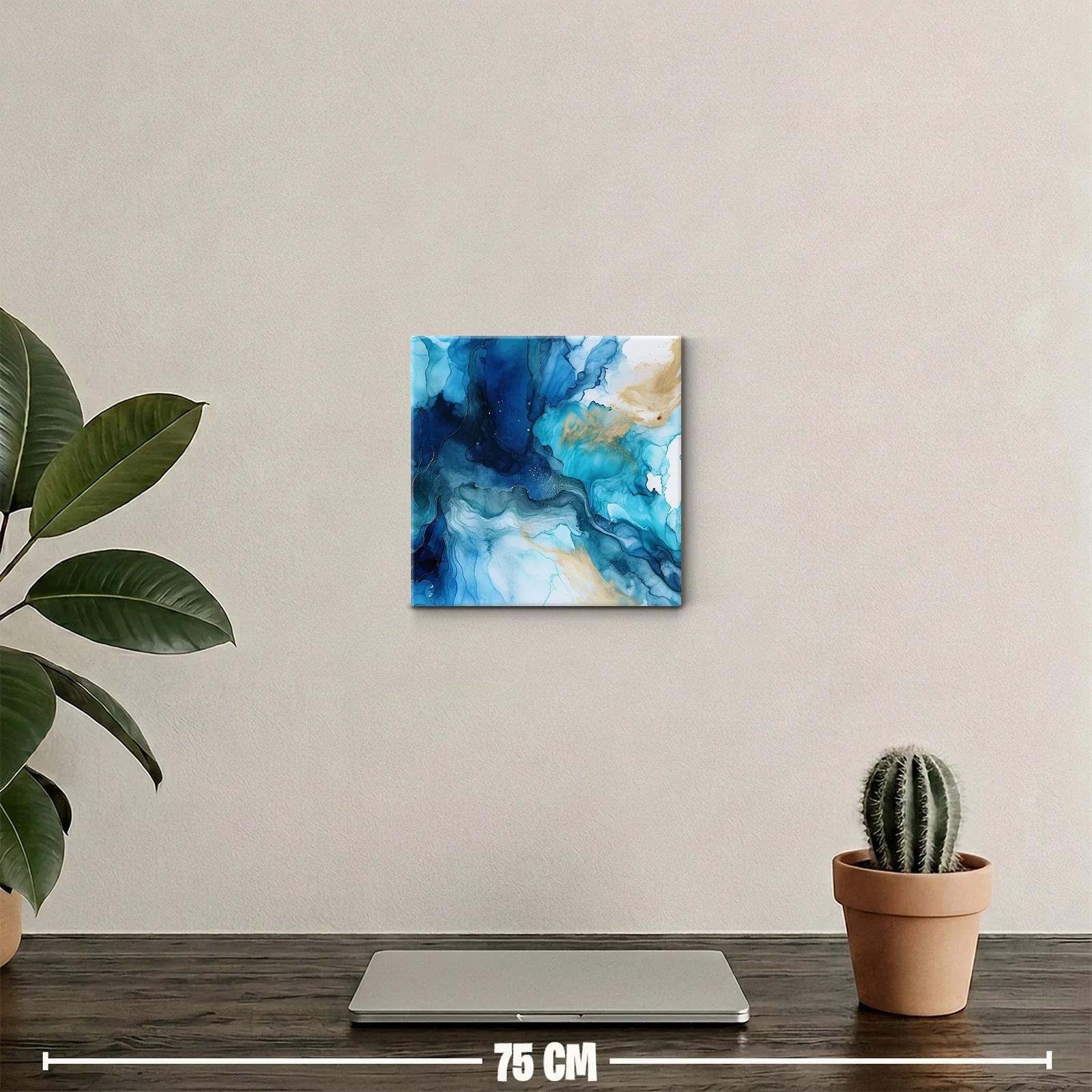 Cuadro decorativo con formas abstractas en azul y dorado — miniatura 2