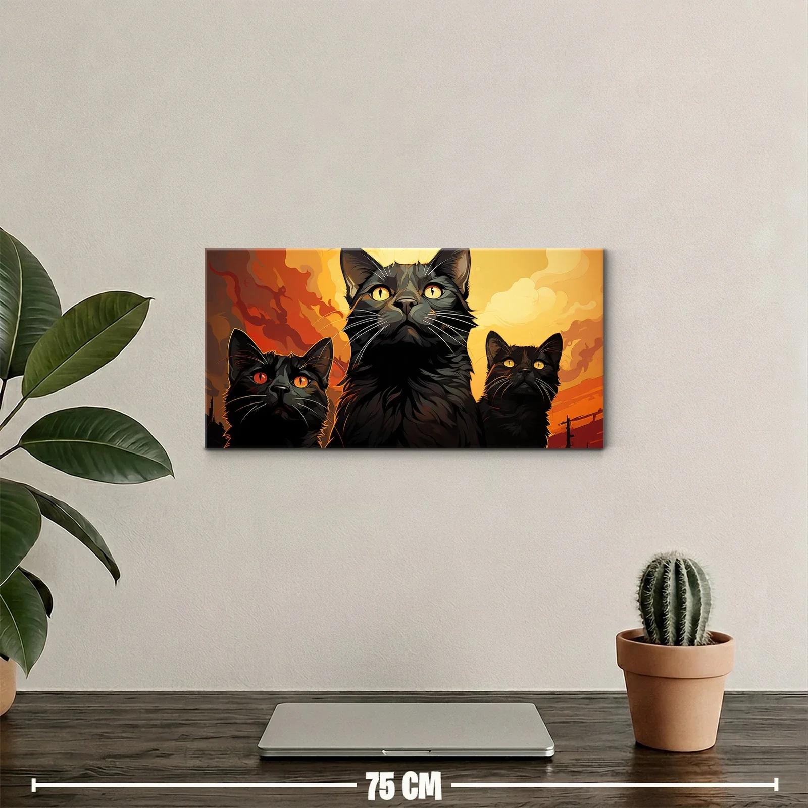 Cuadro tres gatos negros con cielo dramático — miniatura 2