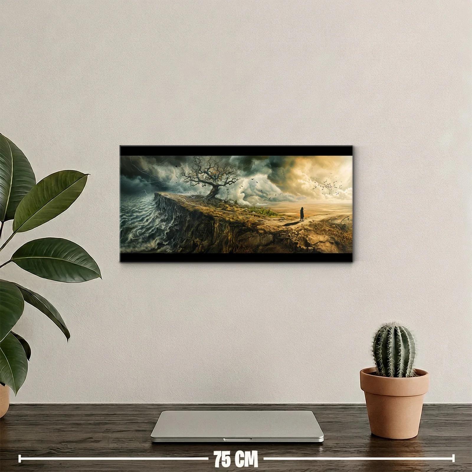 Cuadro árbol solitario sobre un acantilado con luz cálida y tormenta — miniatura 2