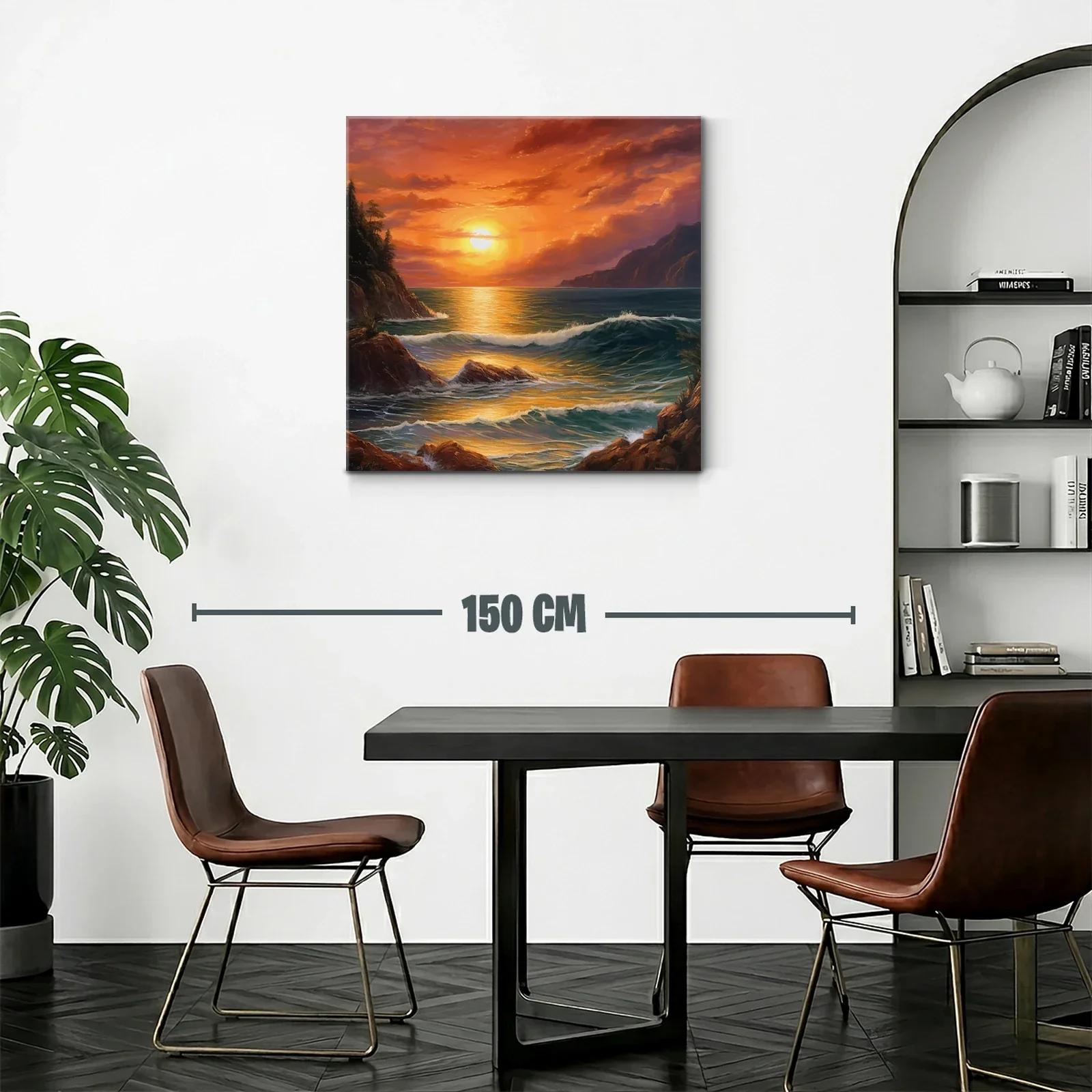Atardecer dorado en costa con olas y rocas — miniatura 2