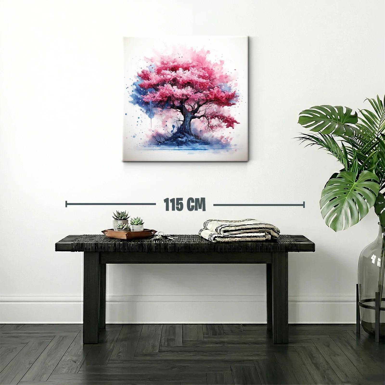 Árbol en tonos rosas vibrantes con fondo azul y blanco — miniatura 2
