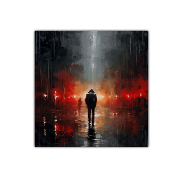 Figura solitaria en paisaje urbano nocturno lleno de luces