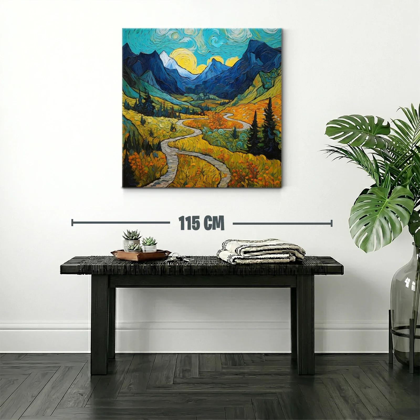 Paisaje montañoso con sendero bajo cielo vibrante — miniatura 2