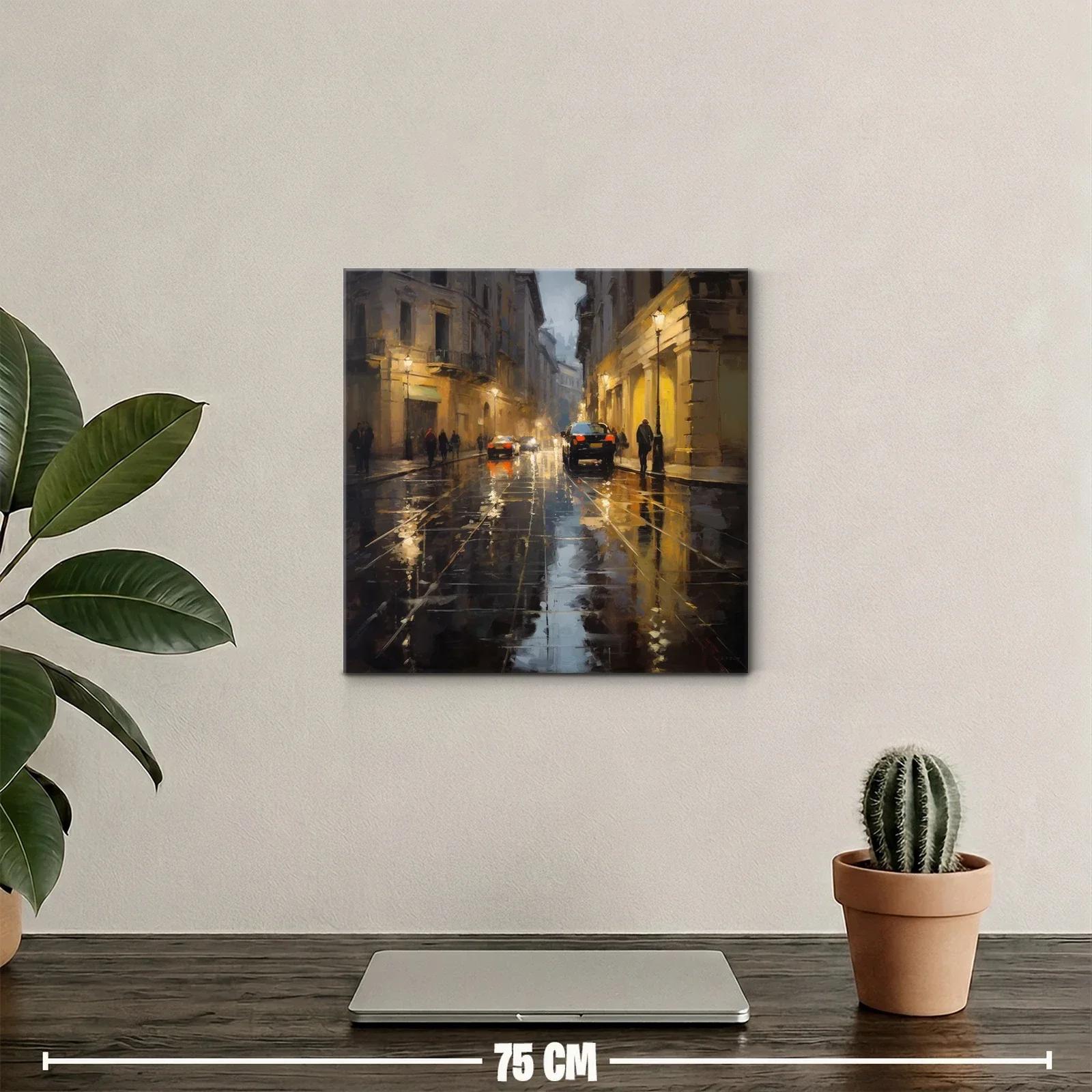 Calle urbana iluminada con reflejos en pavimento mojado — miniatura 2