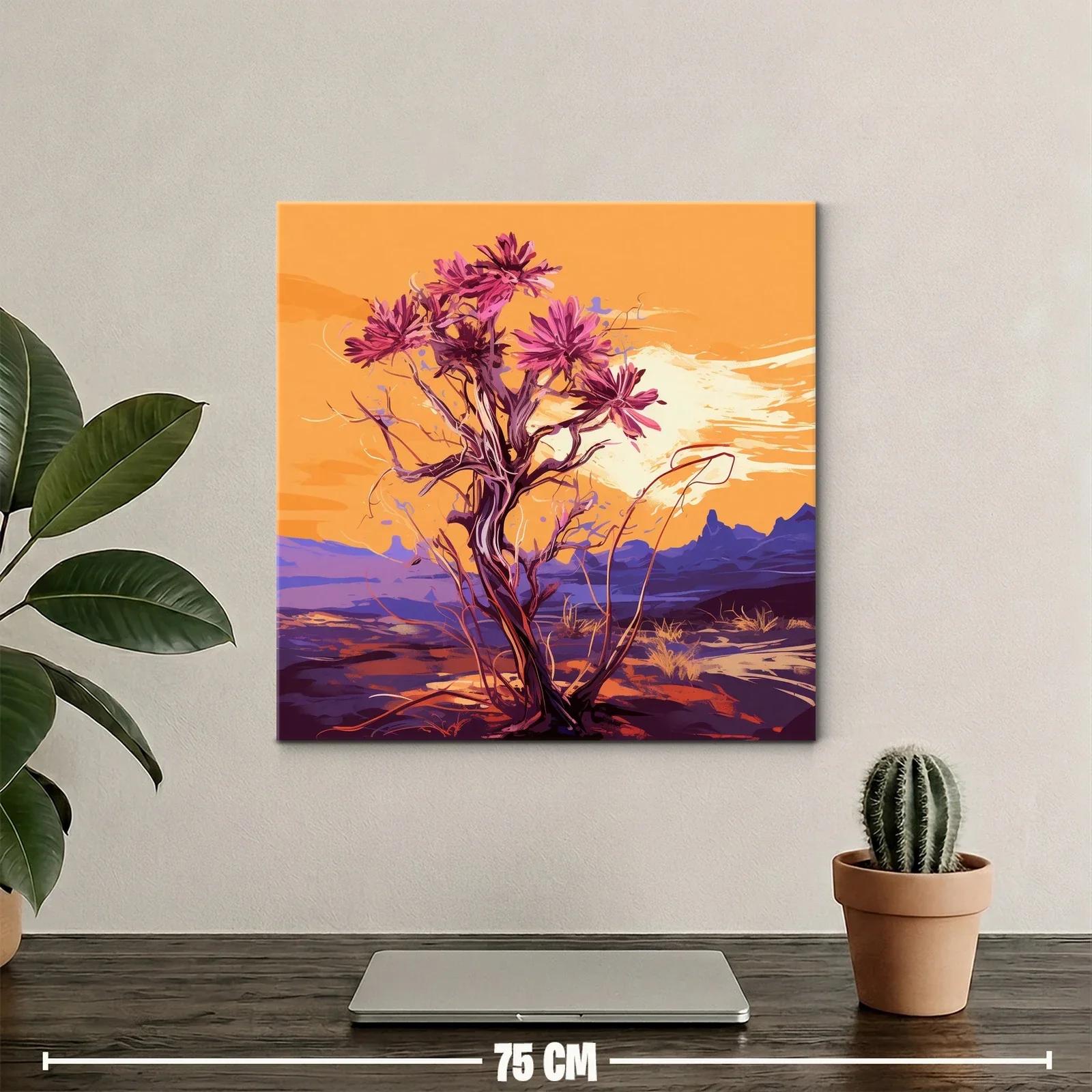 Atardecer con árbol de flores vibrantes en paisaje desértico — miniatura 2