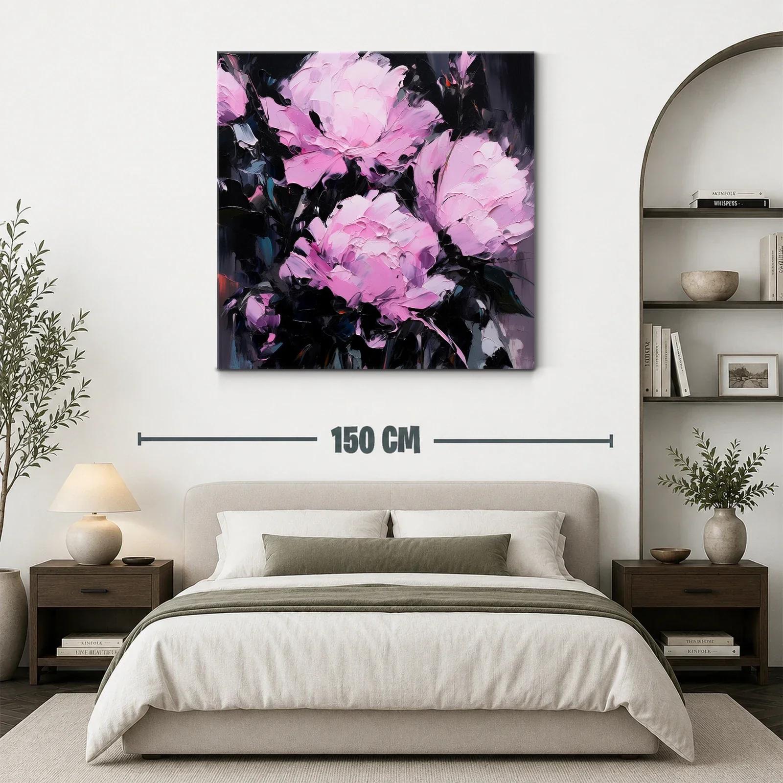 Cuadro floral con peonías en tonos rosas y fondo oscuro — miniatura 3