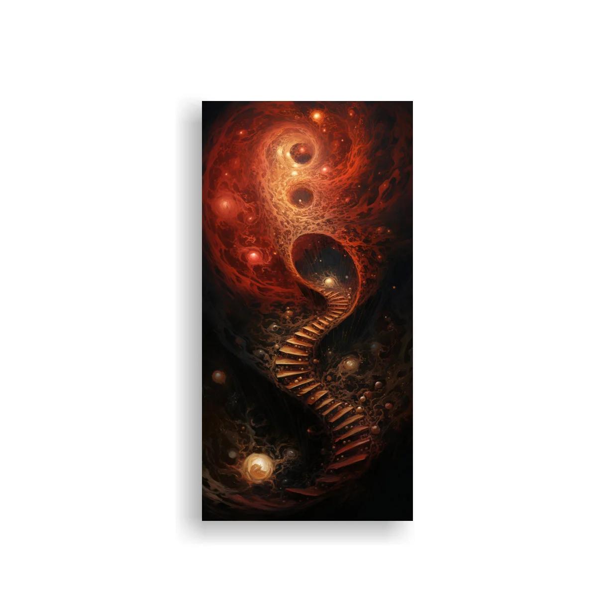 Cuadro yin yang cósmico con escalera en espiral