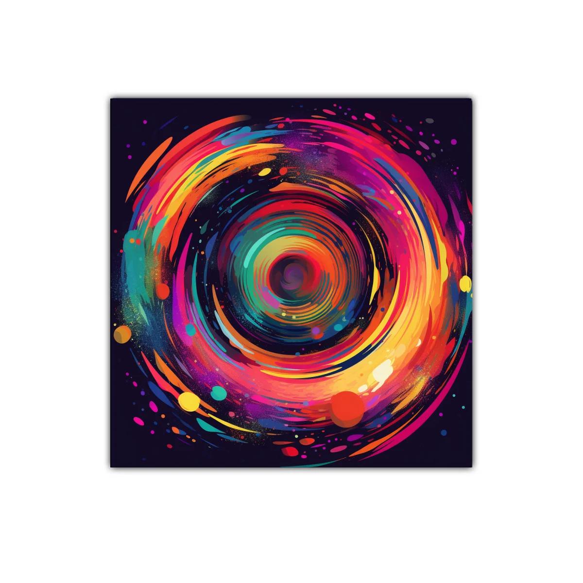 Cuadro abstracto con espiral vibrante de colores intensos