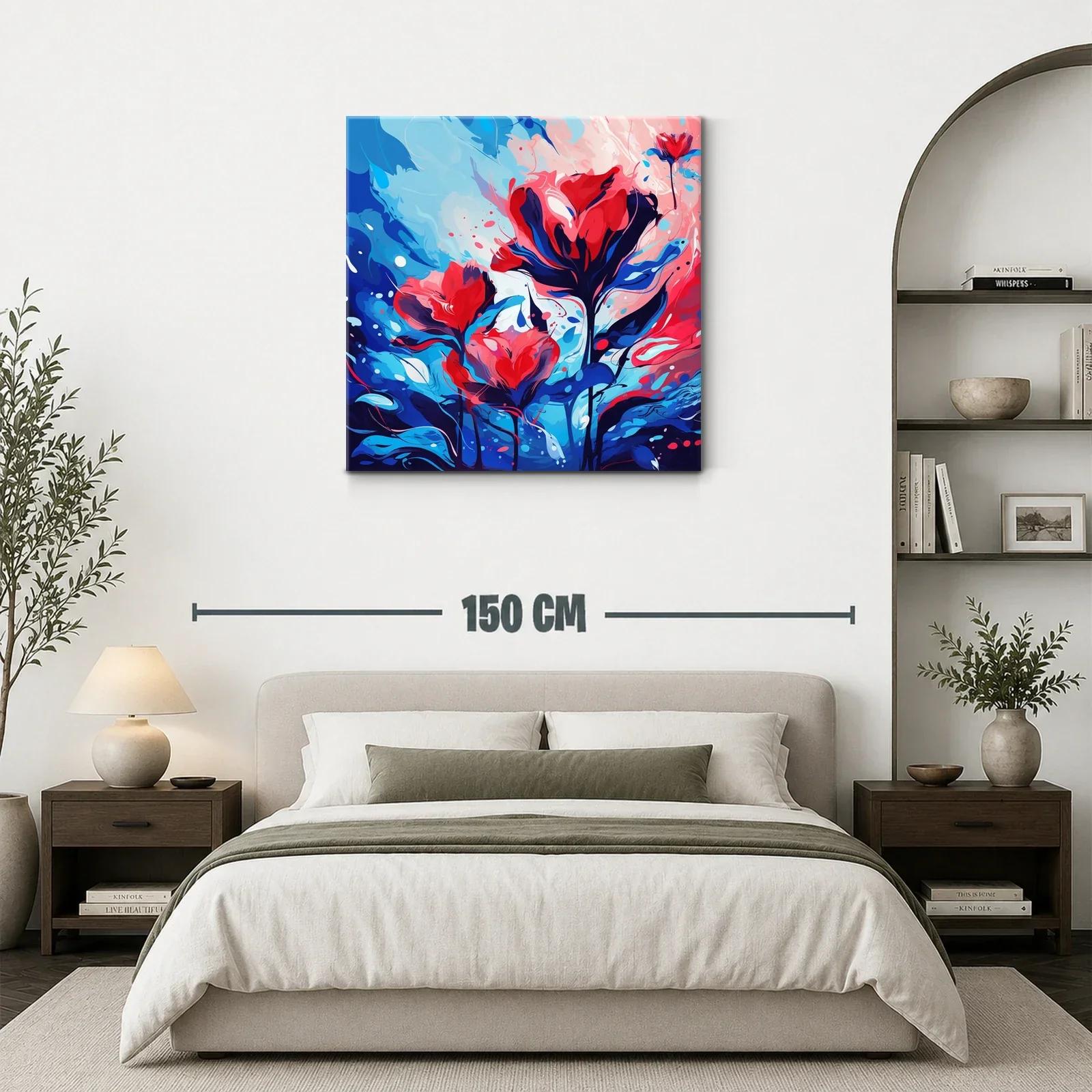 Cuadro vibrante con flores en tonos rojos y azules intensos — miniatura 3