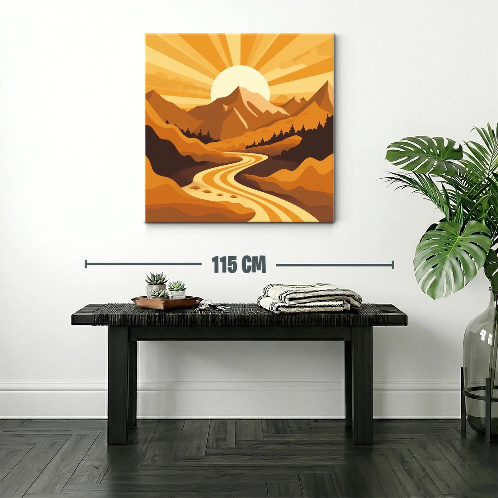 Paisaje de montaña al amanecer con río dorado — miniatura 2