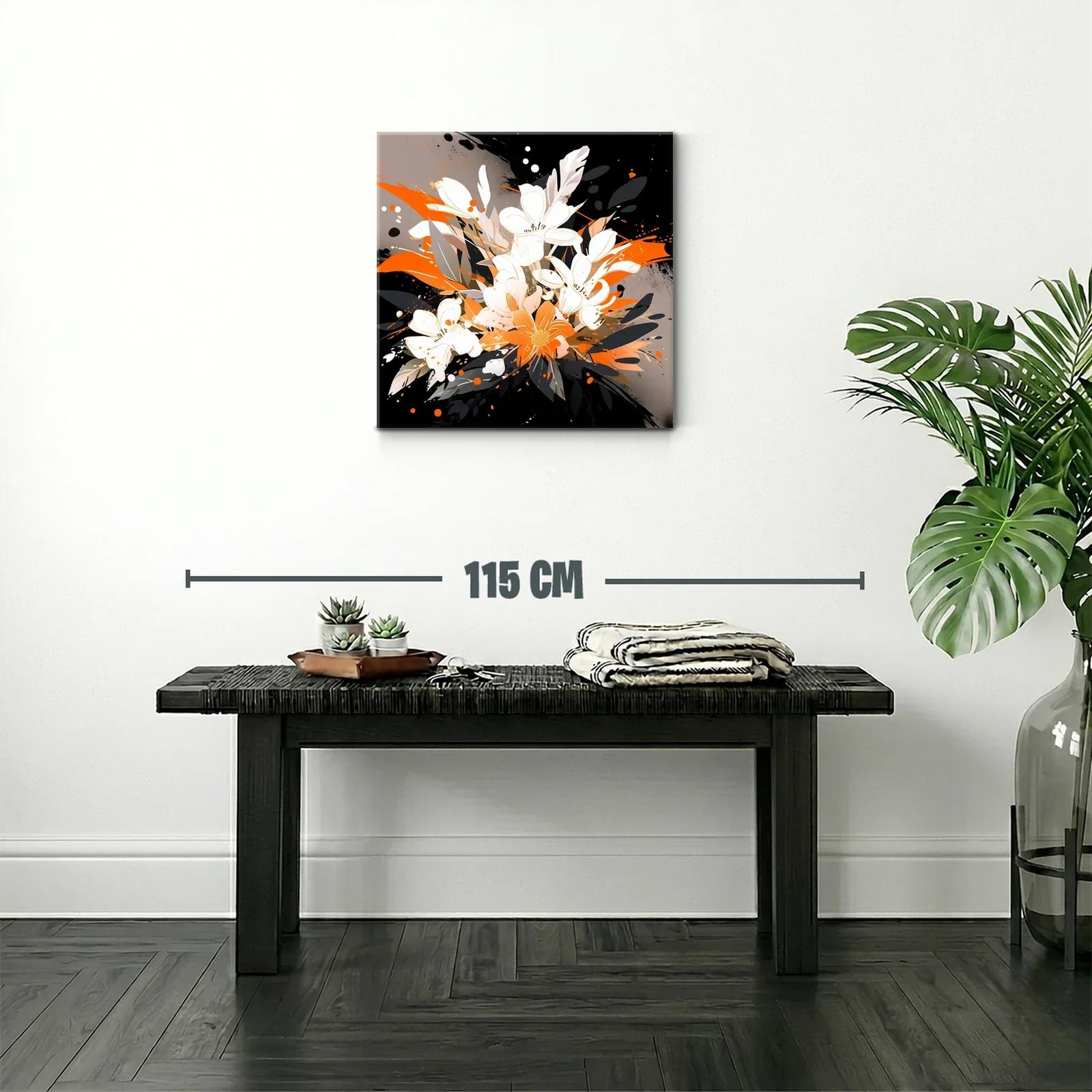 Cuadro moderno con ramo floral en tonos naranjas y negros — miniatura 2