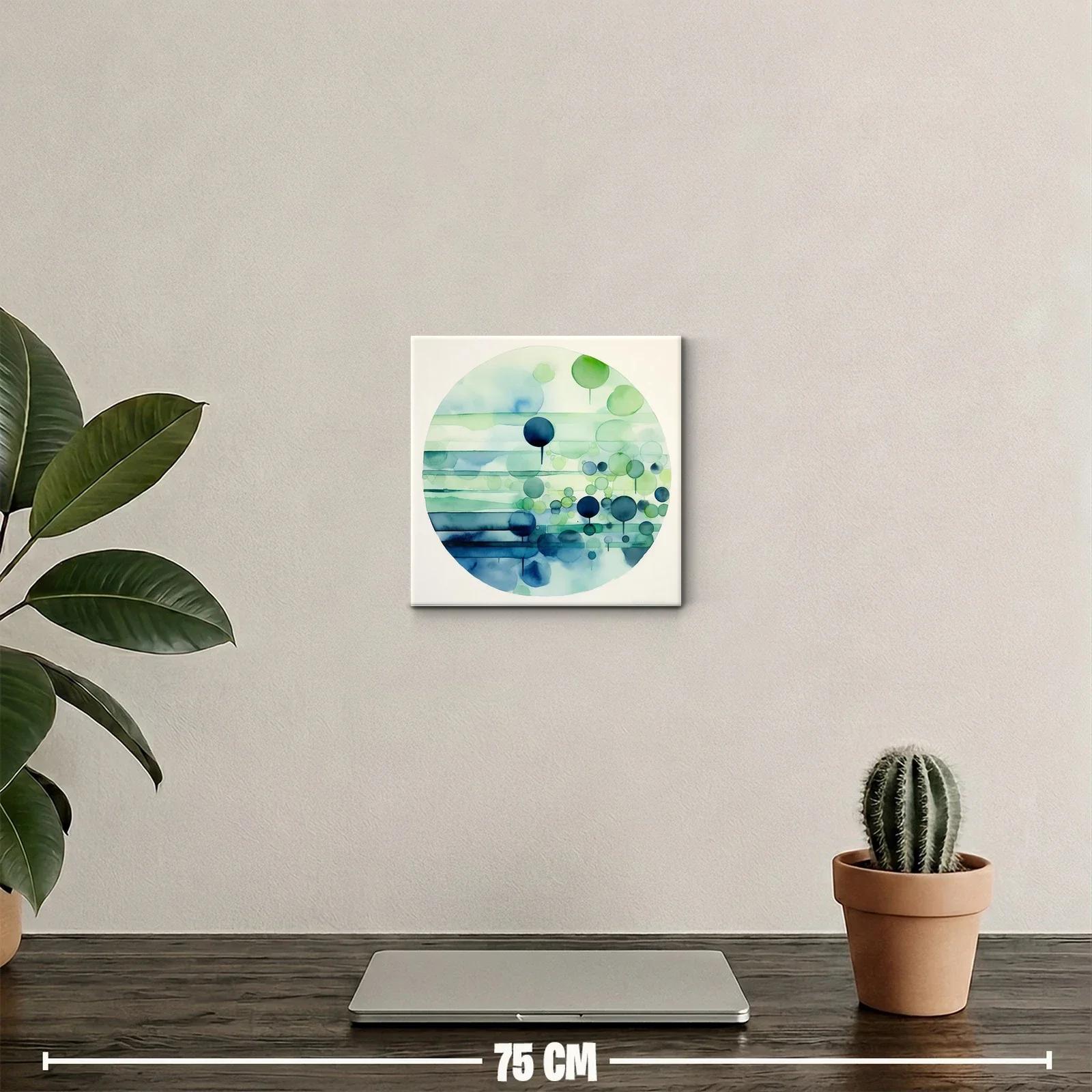 Cuadro abstracto con círculos en tonos azules y verdes — miniatura 2