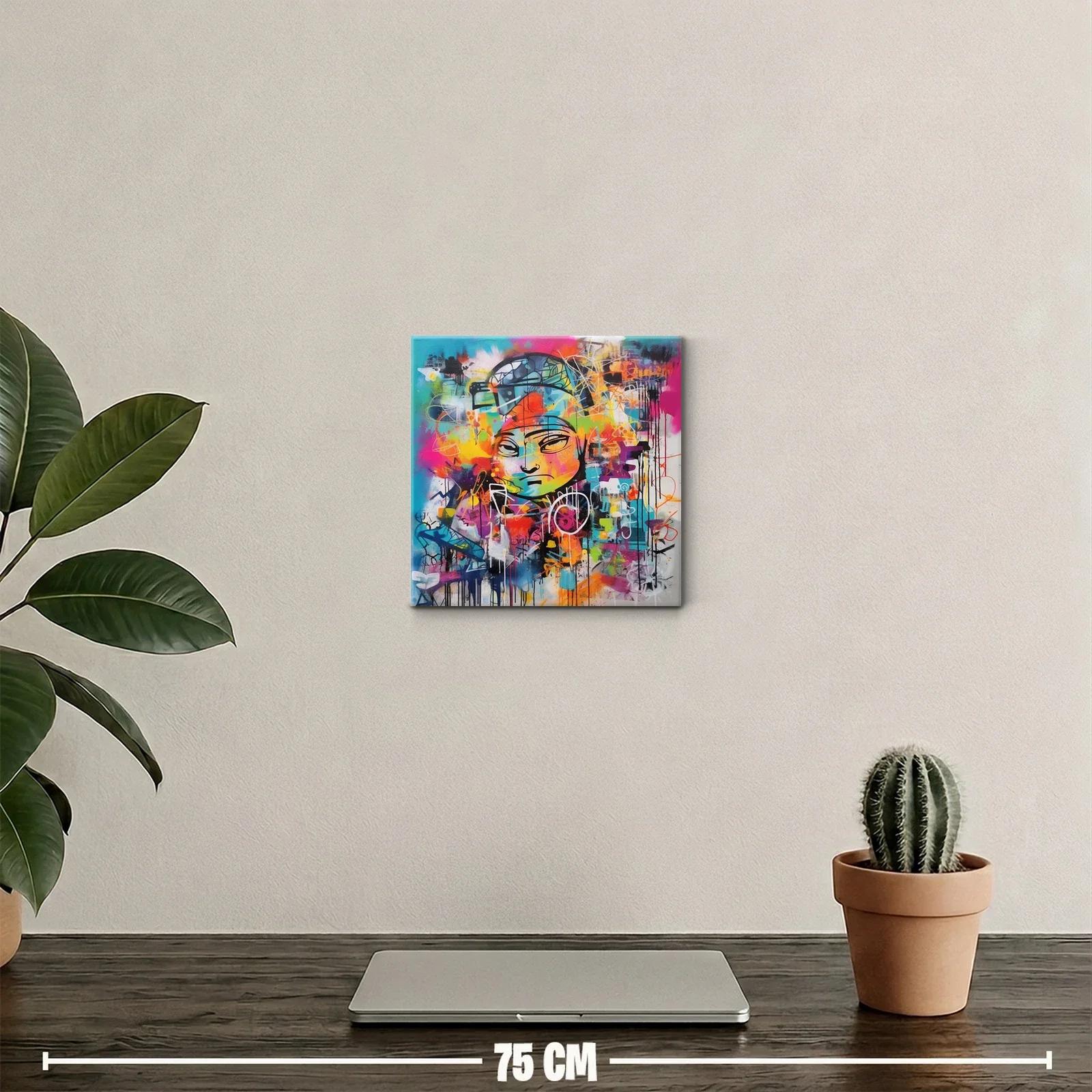 Cuadro expresivo con rostro abstracto y colores vibrantes — miniatura 2