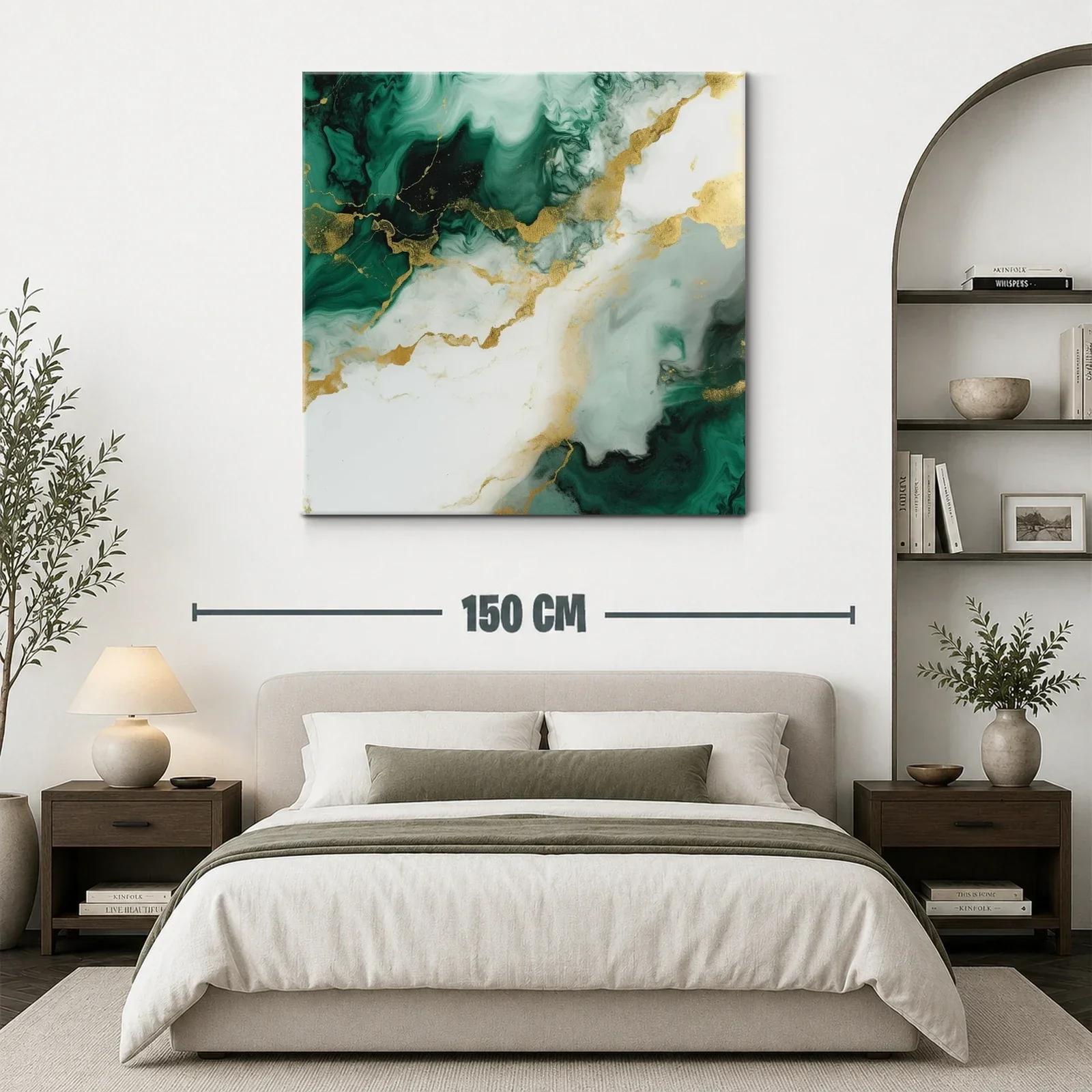 Cuadro abstracto con tonos verdes y dorados elegantes — miniatura 3
