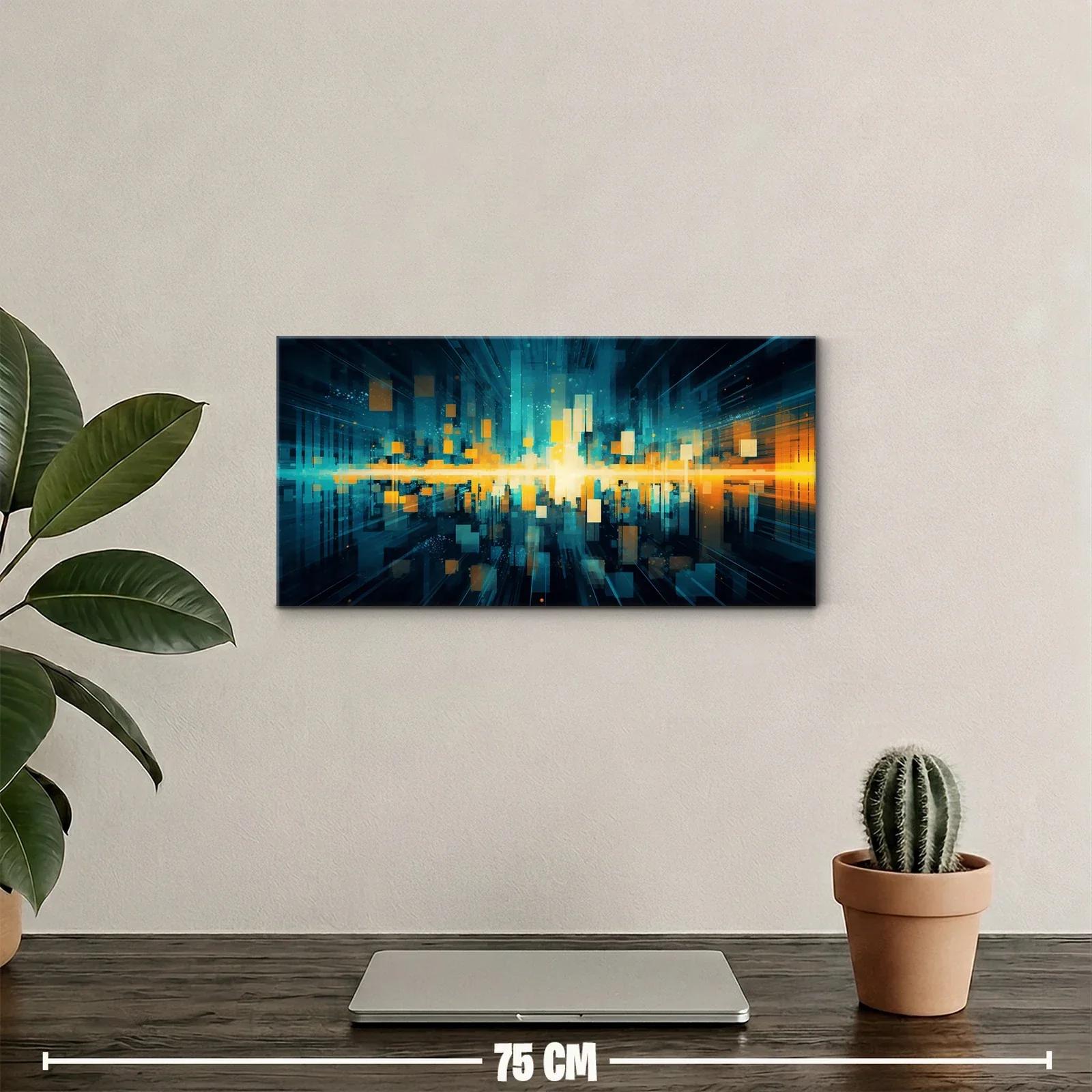 Cuadro paisaje urbano abstracto con profundidad y reflejo especular — miniatura 2
