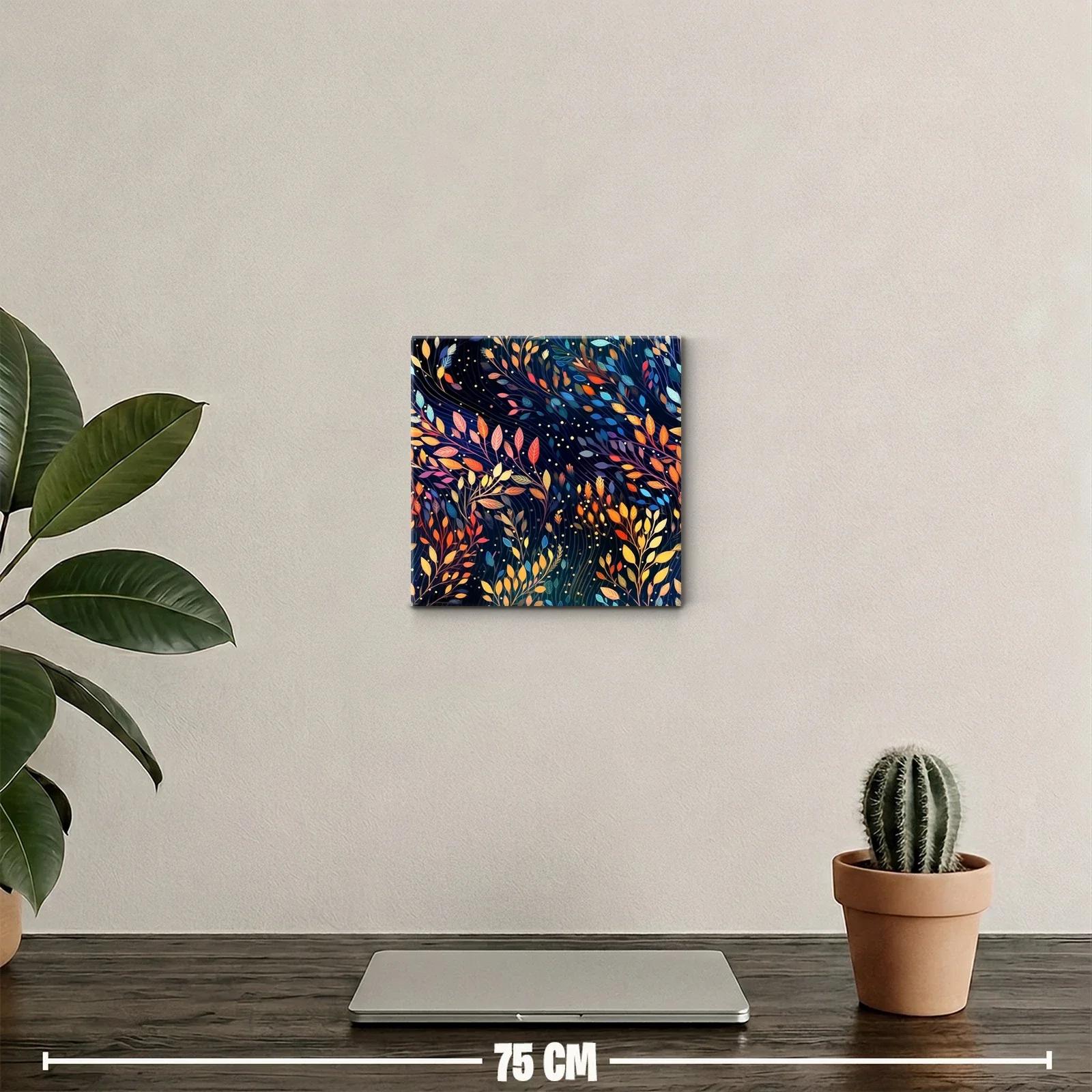 Cuadro decorativo con hojas vibrantes sobre fondo oscuro — miniatura 2