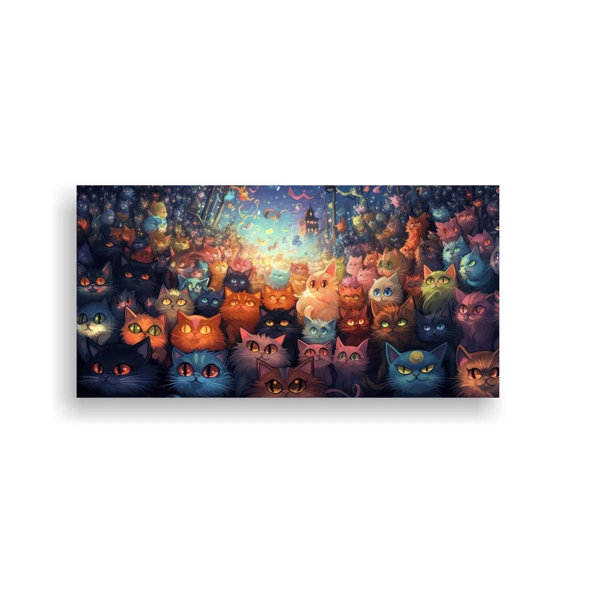 Cuadro multitud de gatos con ojos brillantes y apertura luminosa