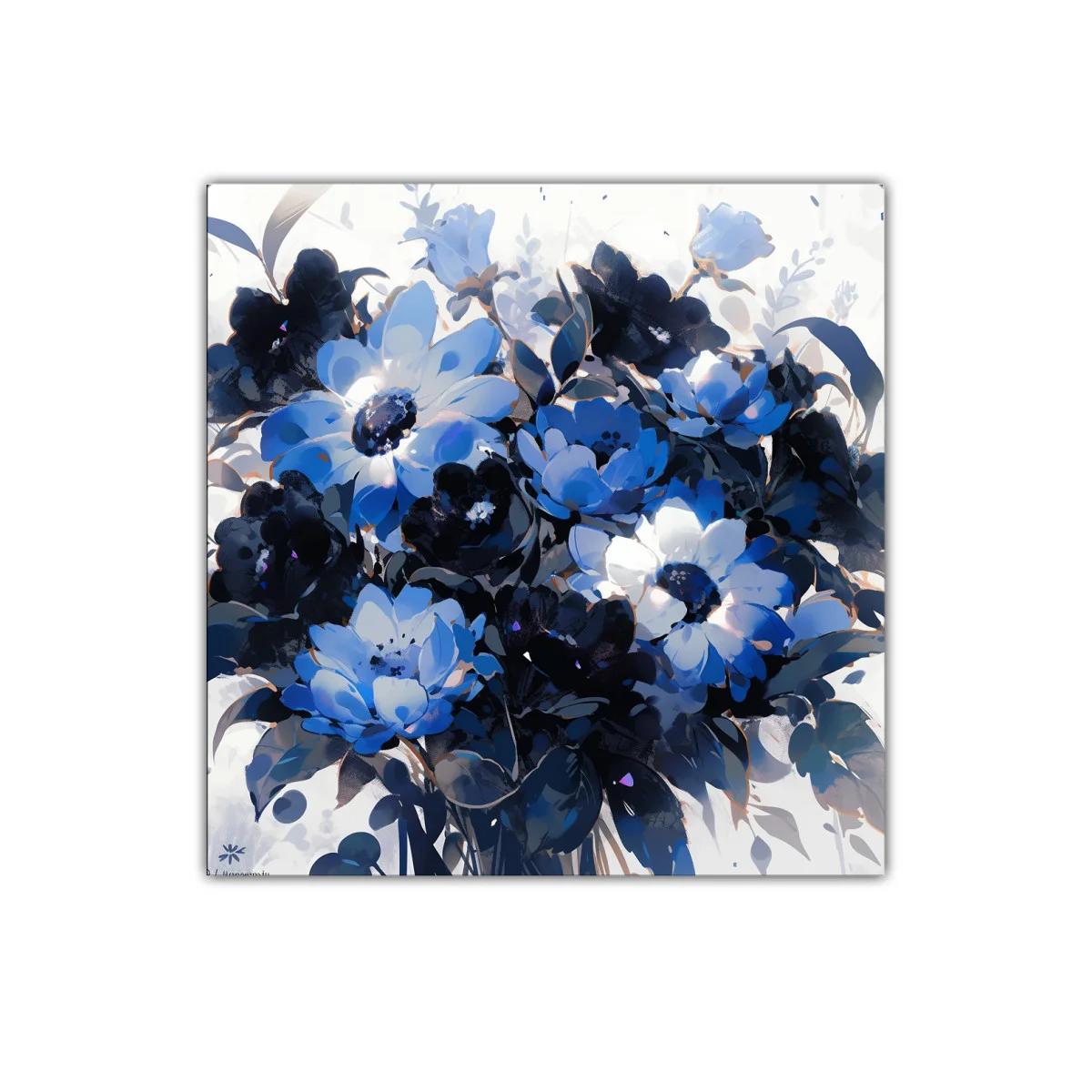 Cuadro decorativo con flores en tonos azules y negros — imagen principal