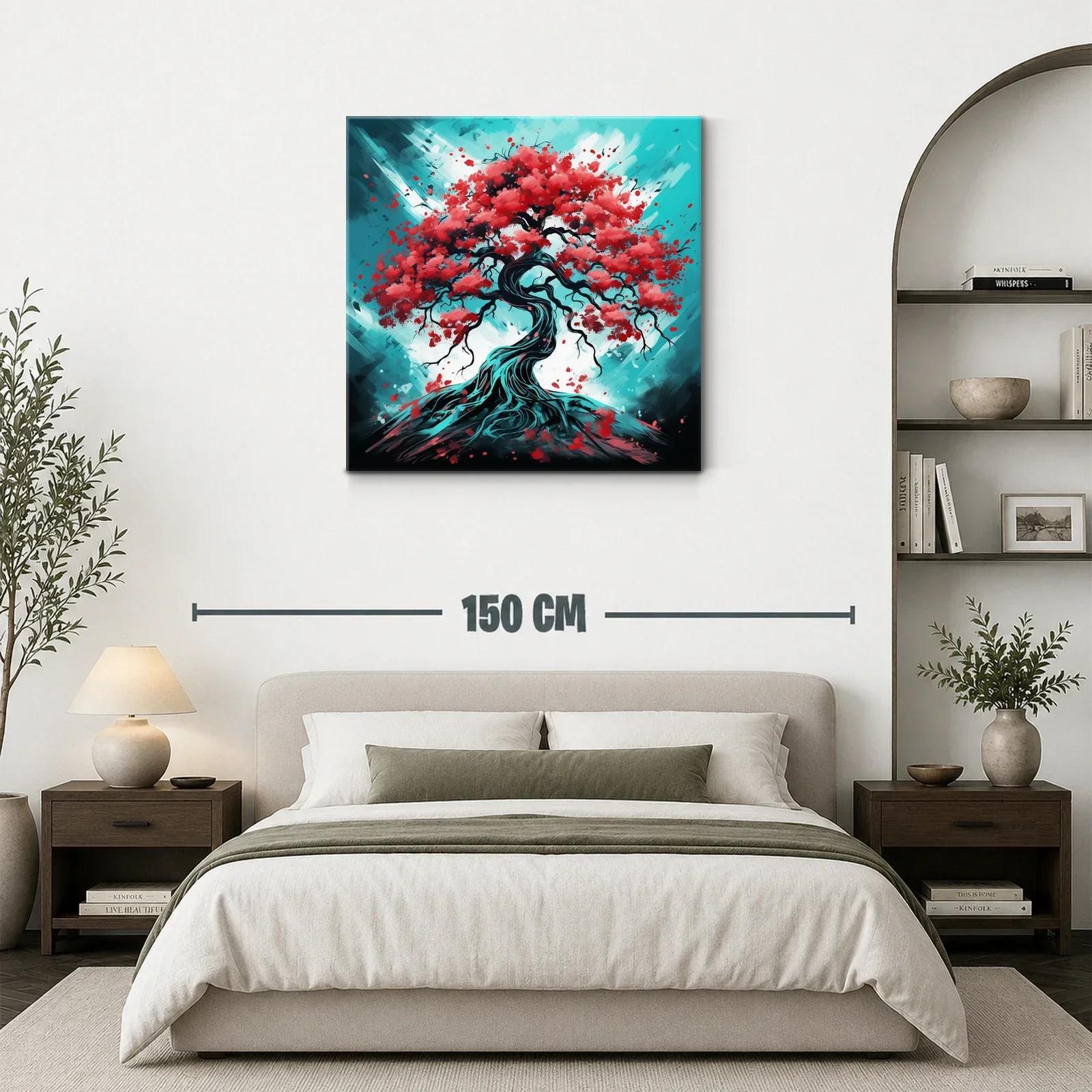 Árbol con hojas rojas sobre fondo azul vibrante — miniatura 3
