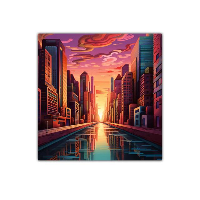 Atardecer urbano con reflejos de luz dorada y rosa