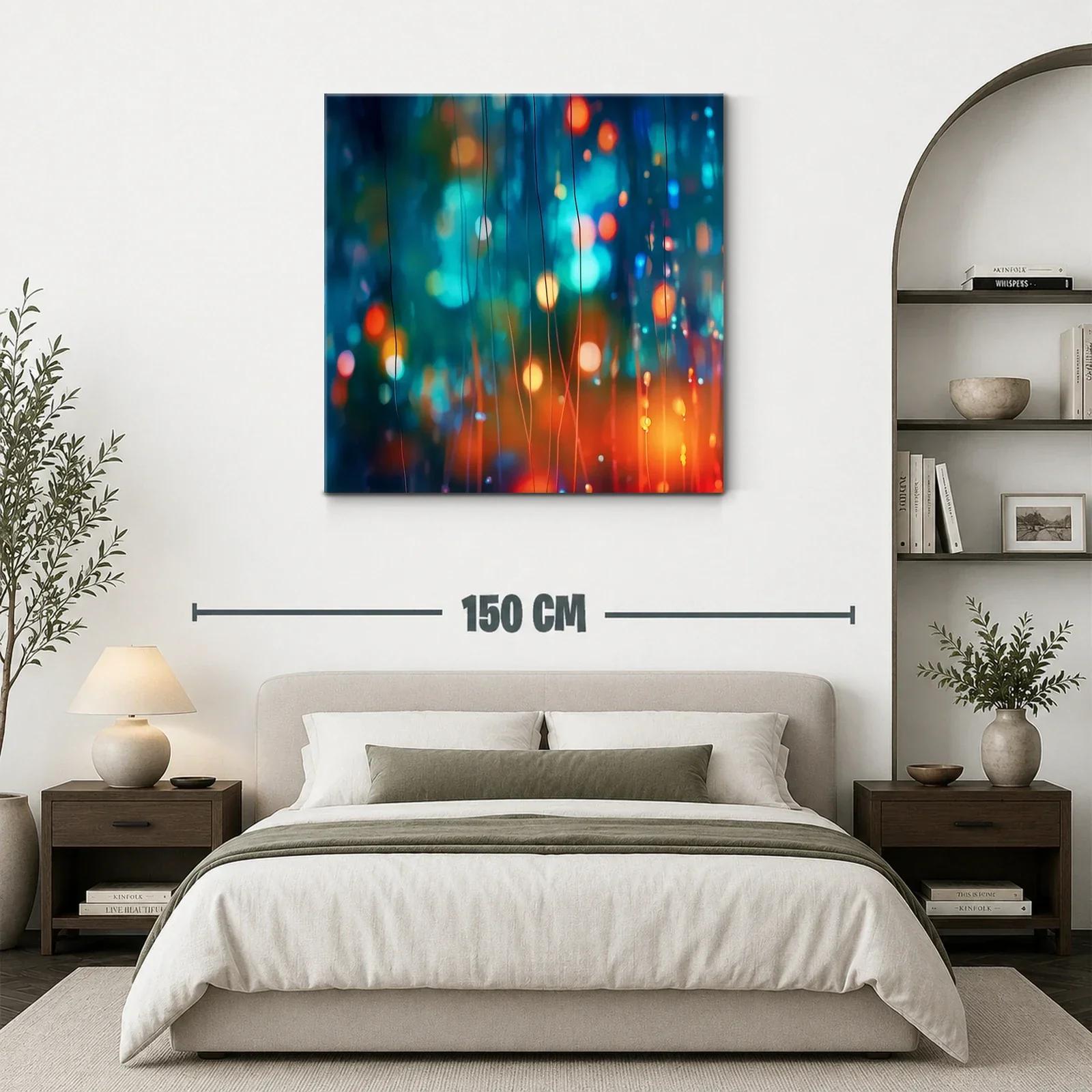 Cuadro abstracto con luces en tonos azul y naranja vibrante — miniatura 3