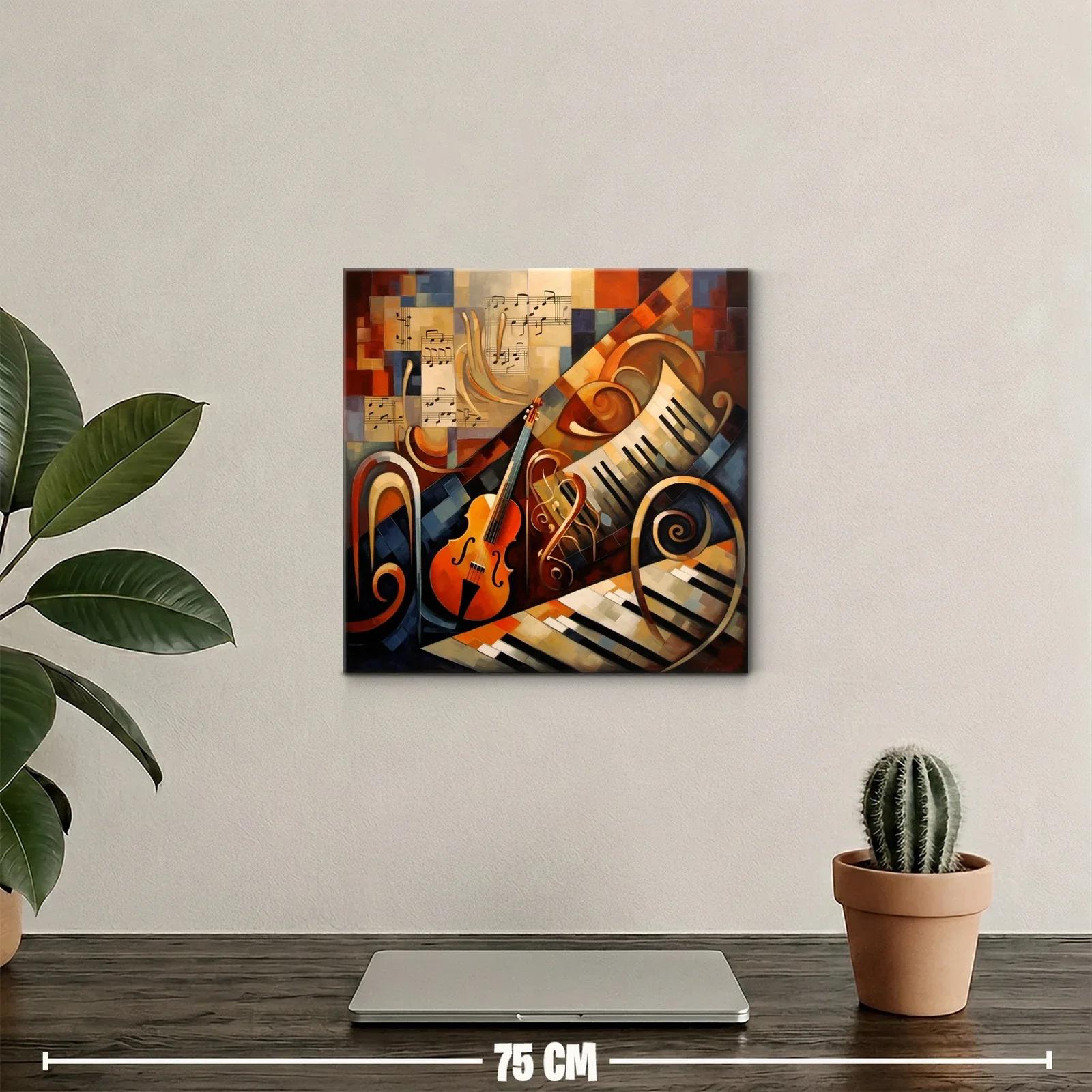 Cuadro con motivos musicales en tonos cálidos — miniatura 2