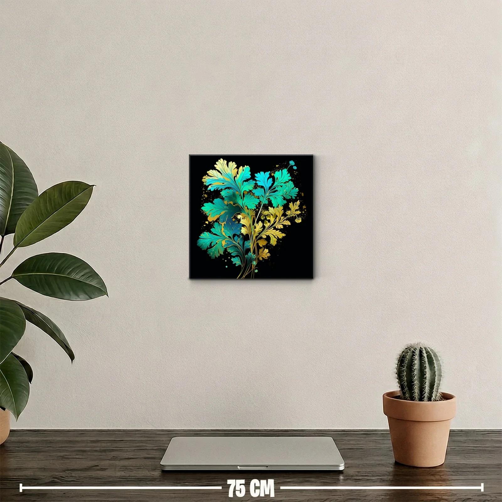 Cuadro decorativo plantas en tonos dorados y turquesas — miniatura 2