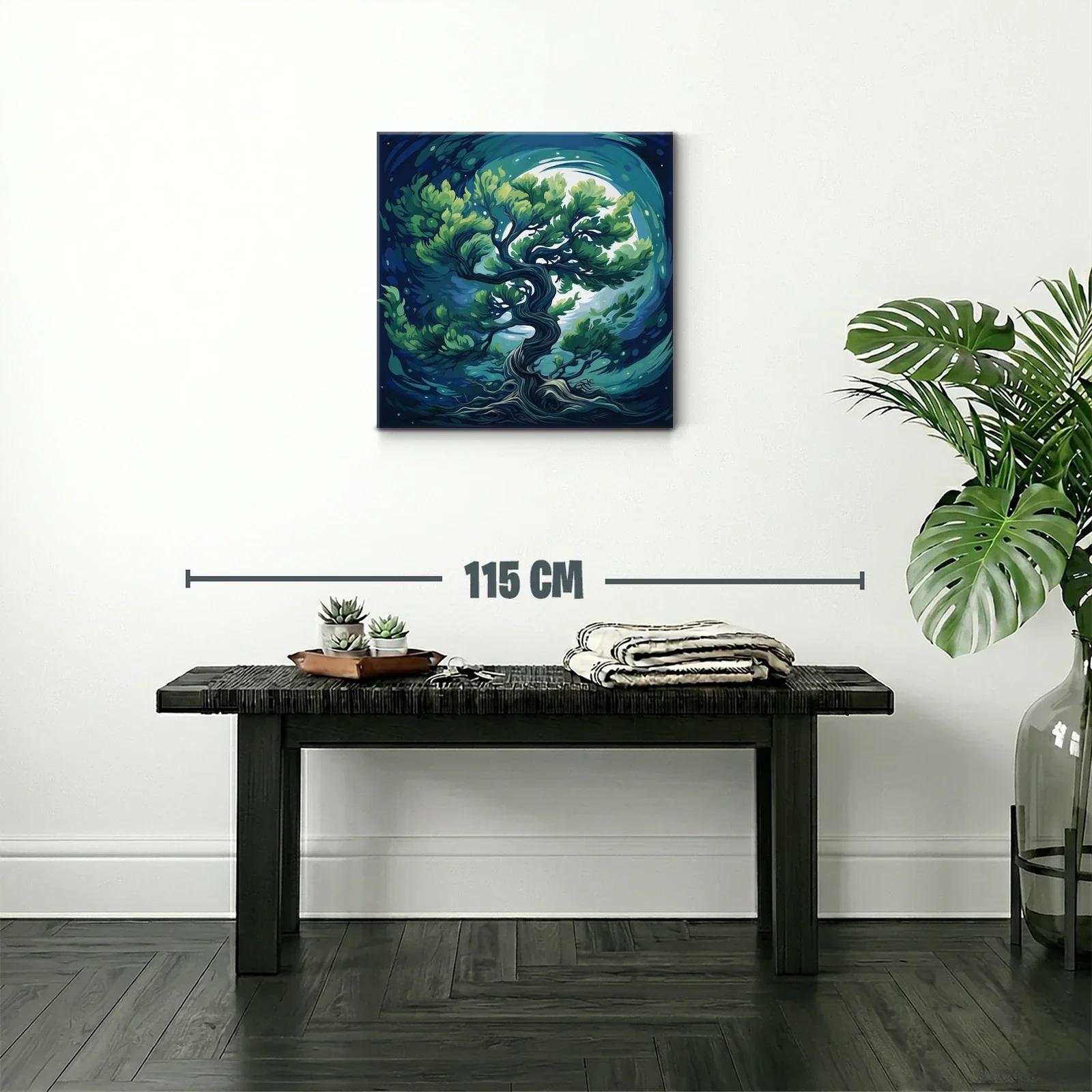 Cuadro Árbol Místico Bajo Luna Llena en Tonos Azules — miniatura 2