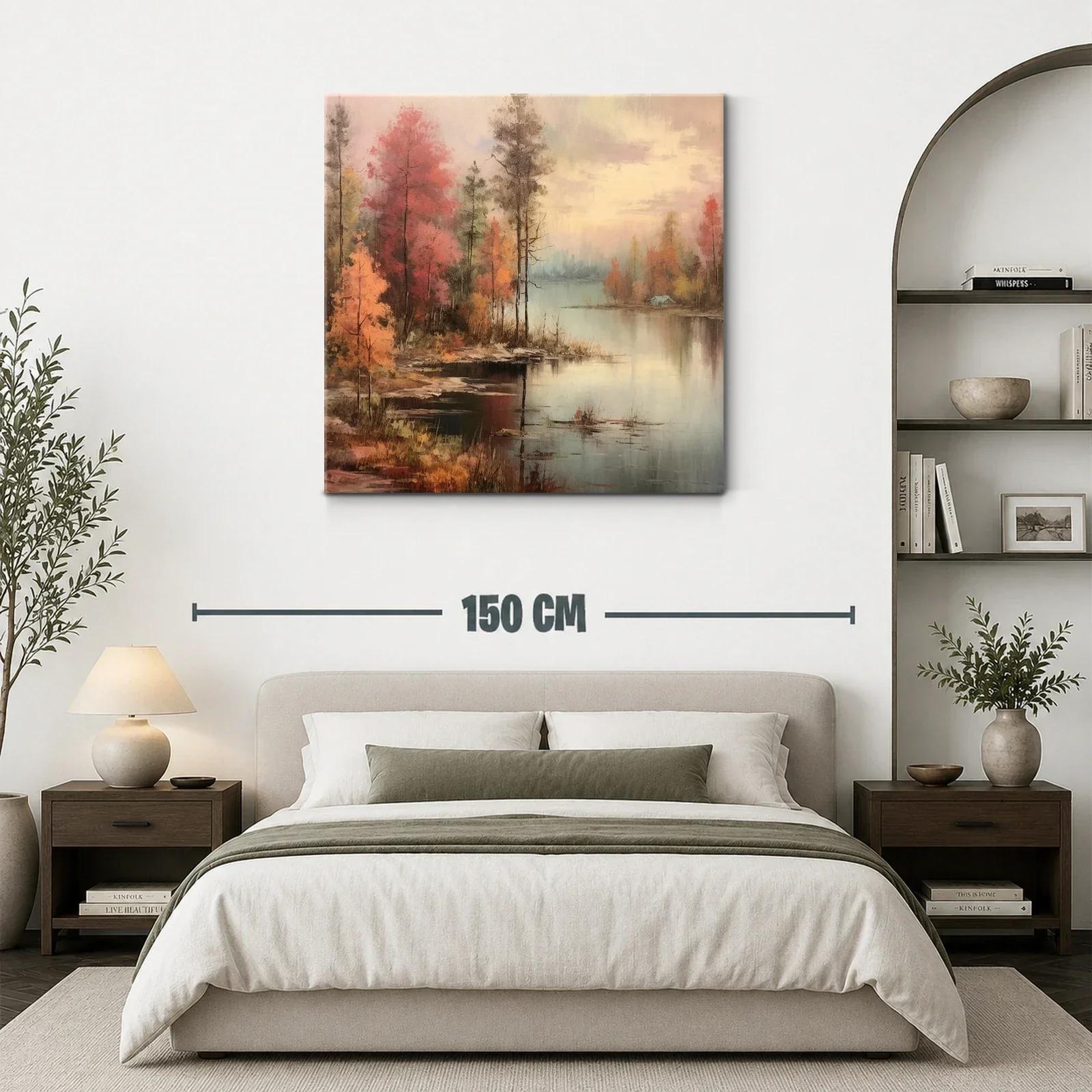 Paisaje otoñal con lago y árboles en tonos cálidos — miniatura 3