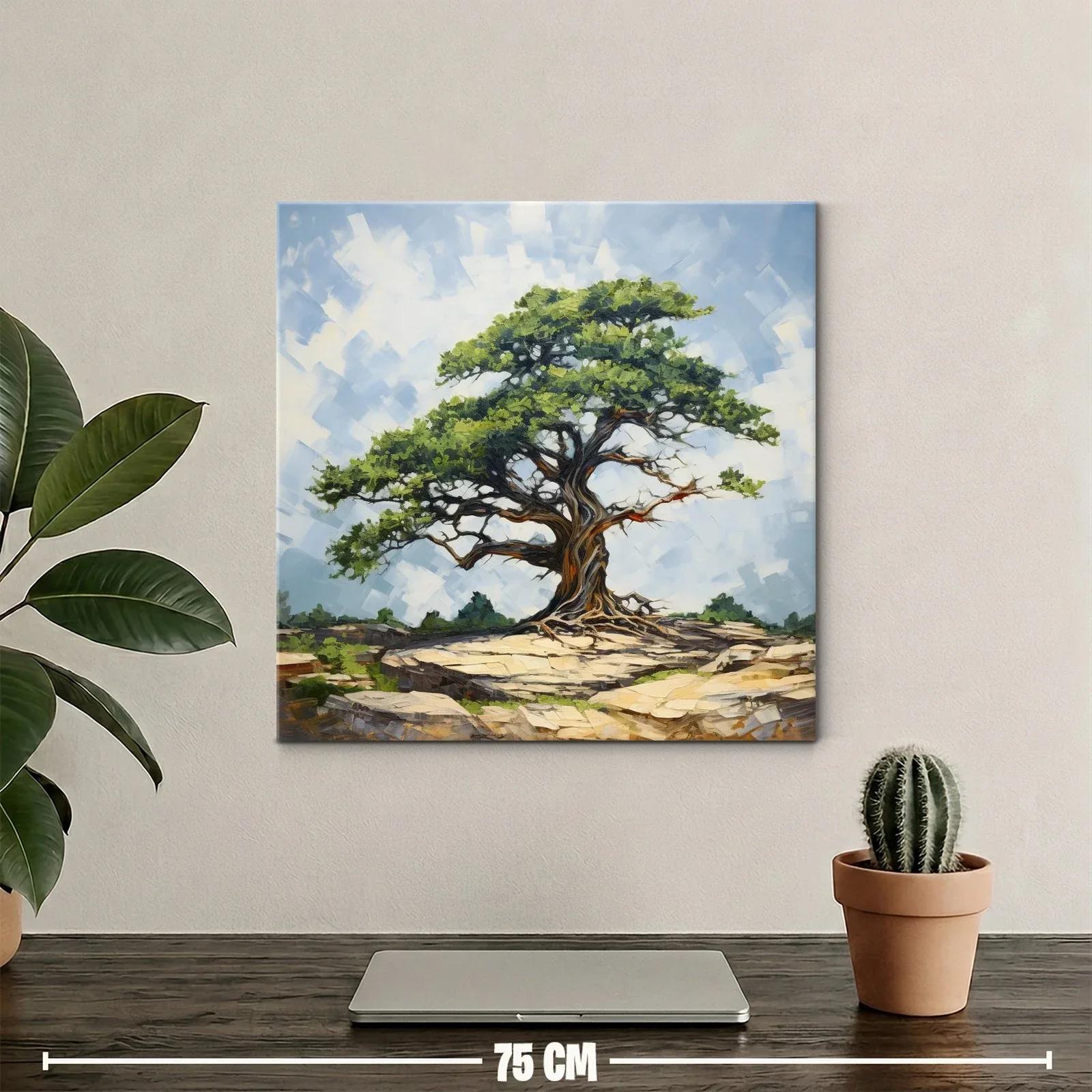 Árbol solitario sobre rocas en paisaje sereno — miniatura 2