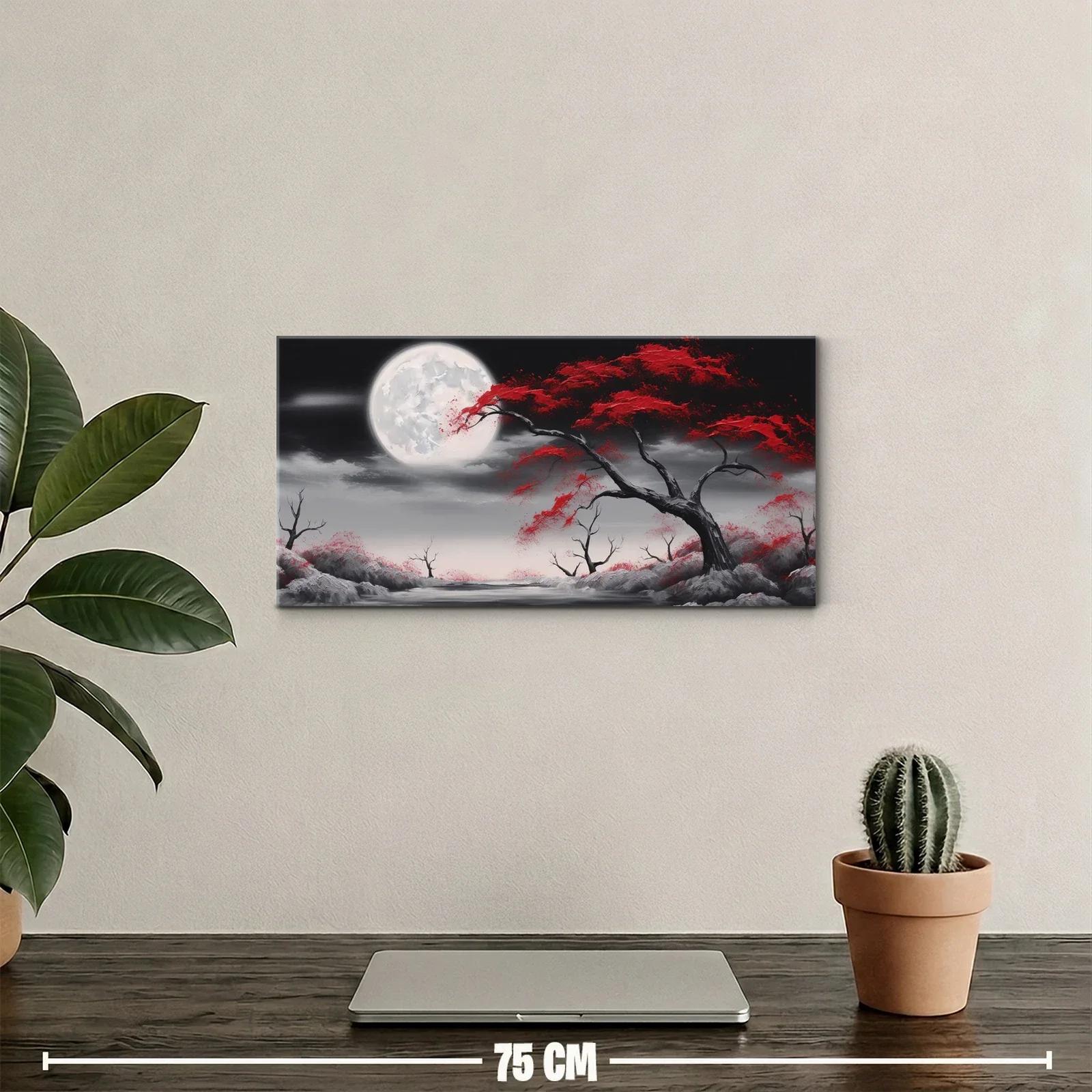 Cuadro árbol rojo bajo la luna llena — miniatura 2