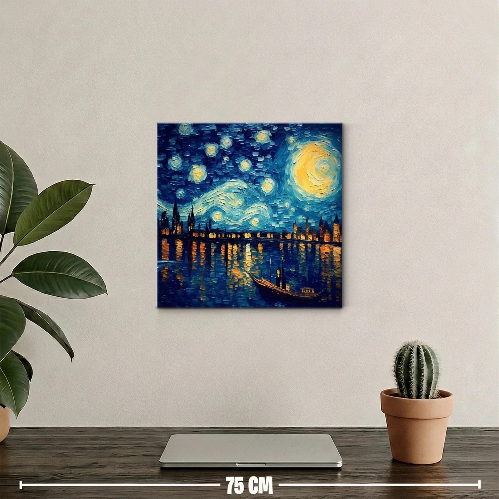 Paisaje nocturno vibrante con cielo estrellado y reflejos urbanos — miniatura 2