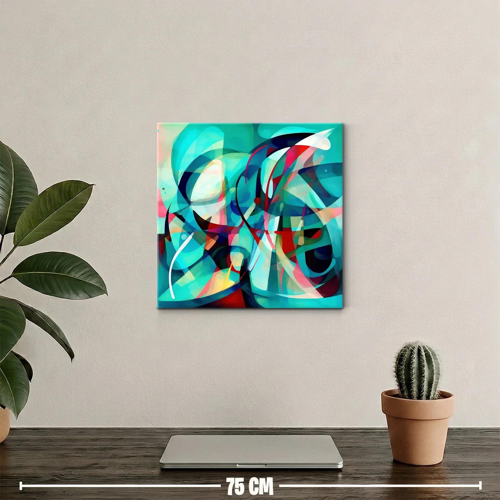 Cuadro abstracto vibrante con formas fluidas en tonos turquesa — miniatura 2