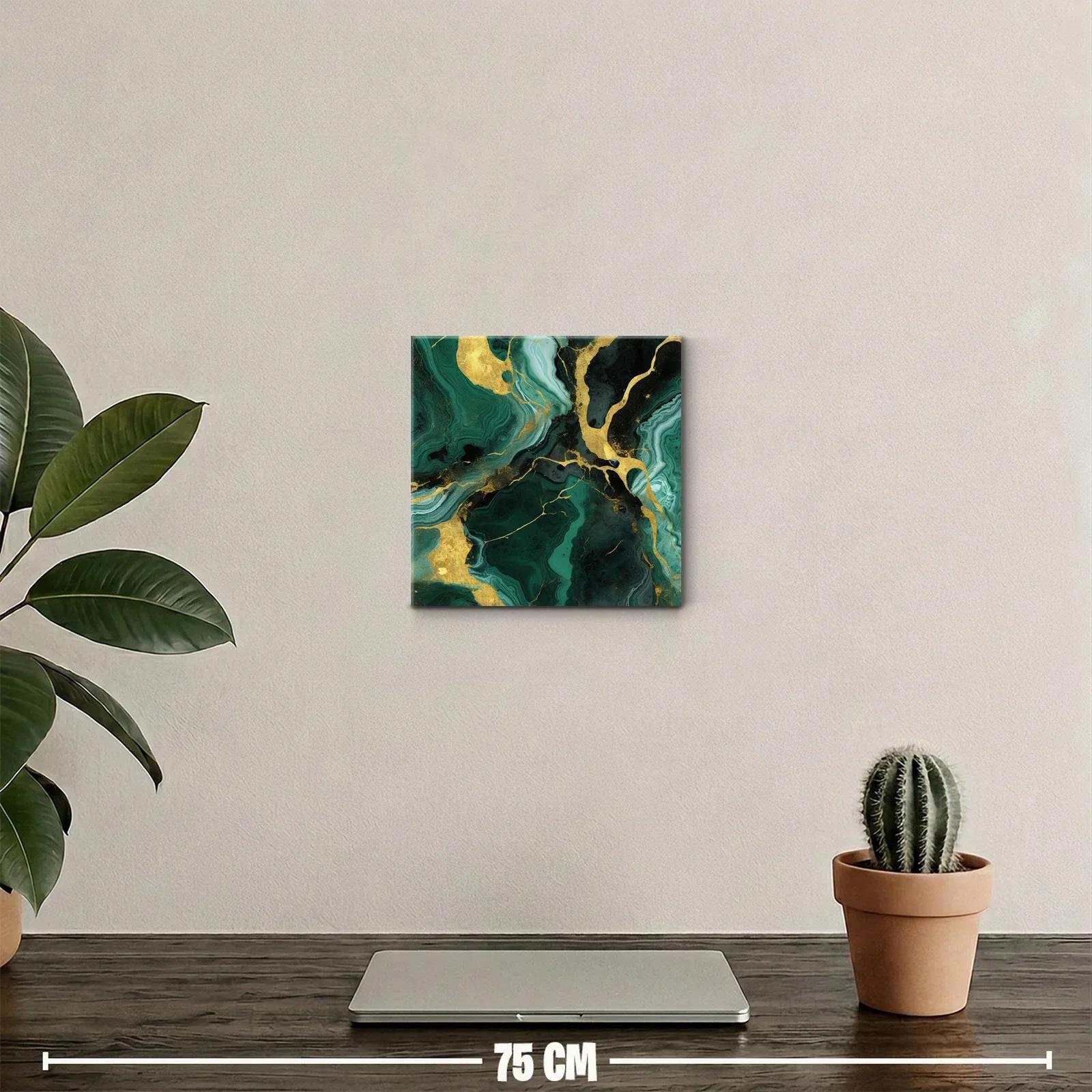Cuadro abstracto con tonos verdes y detalles dorados brillantes — miniatura 2