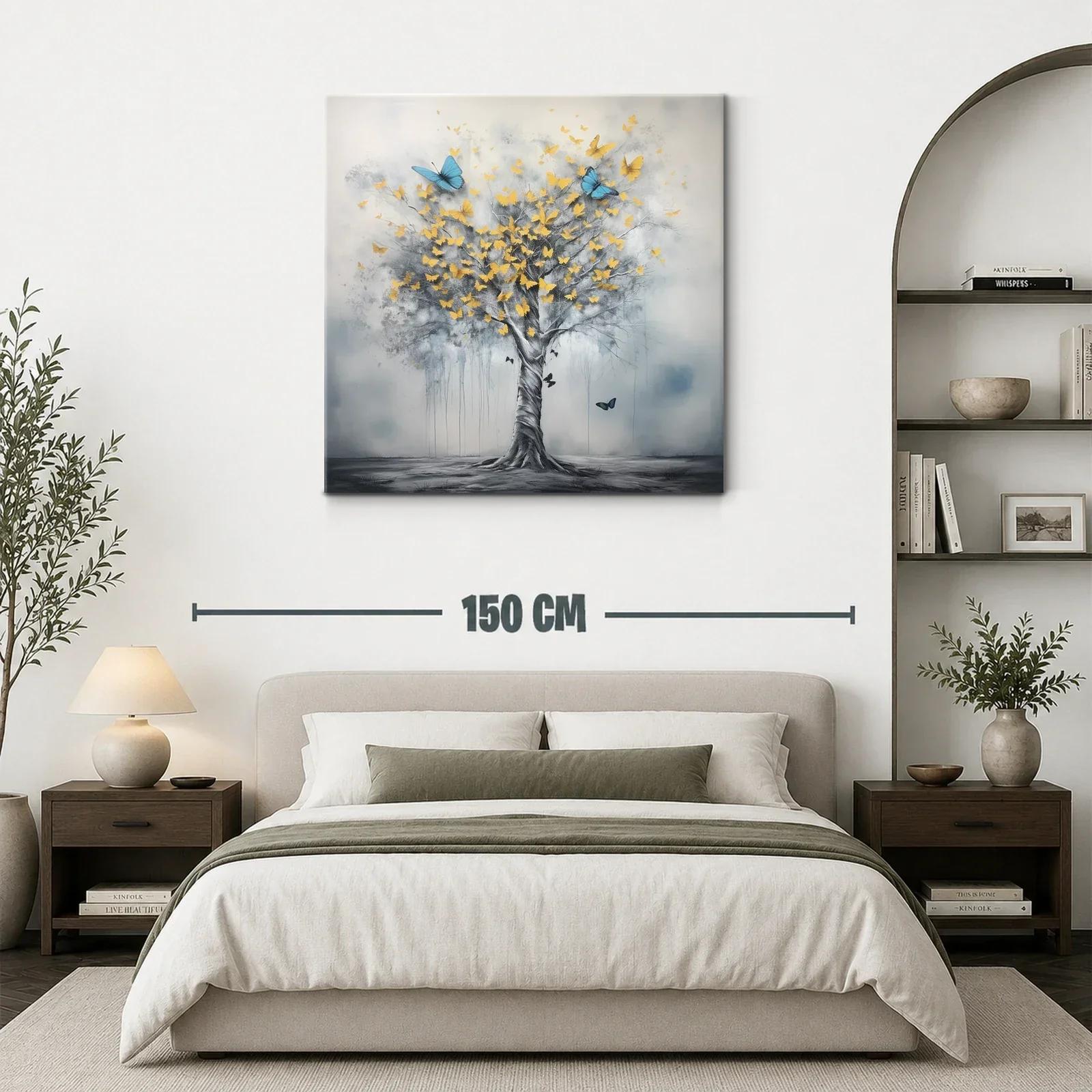 Árbol con mariposas doradas y azules en movimiento — miniatura 3