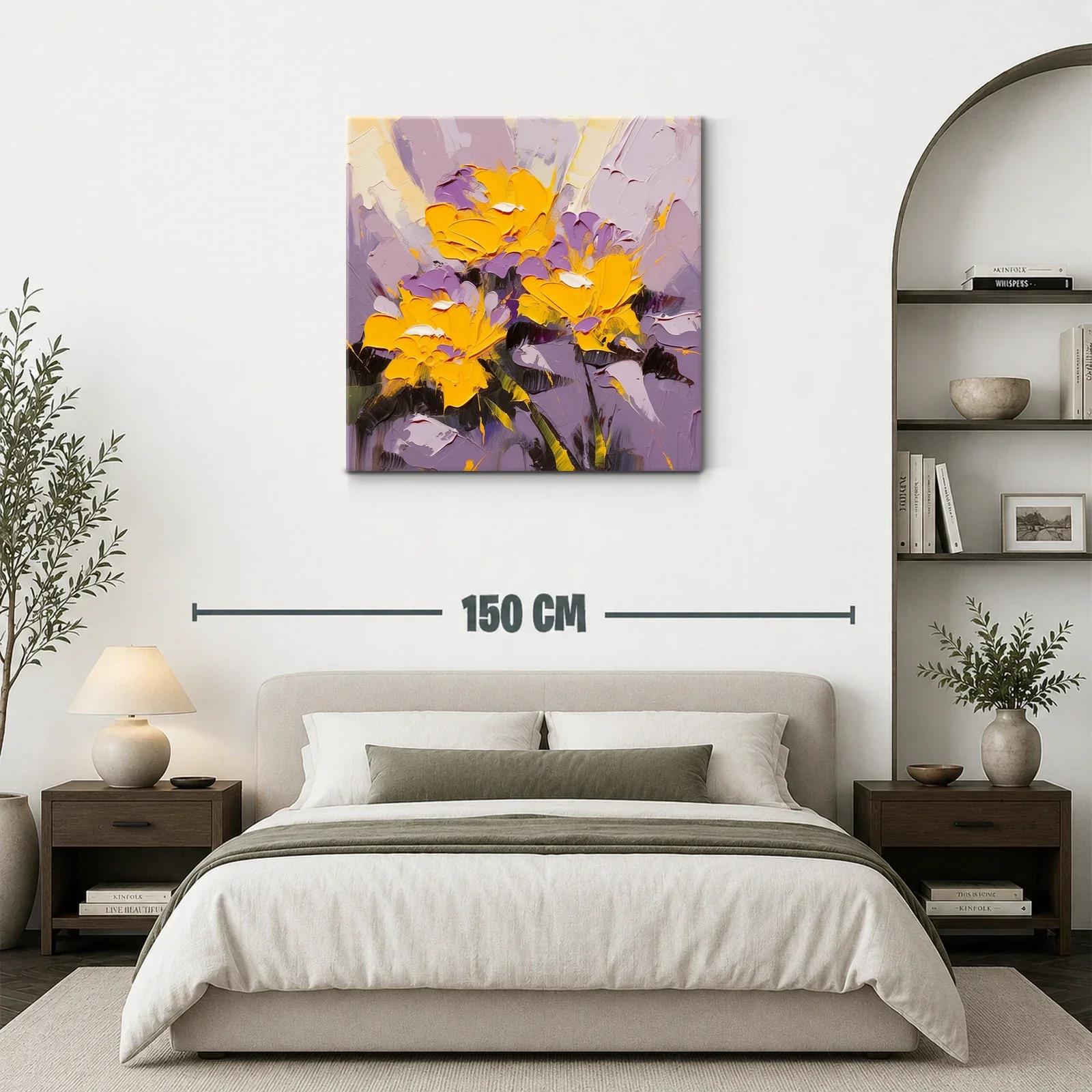 Cuadro floral vibrante con tonos cálidos y lilas — miniatura 3