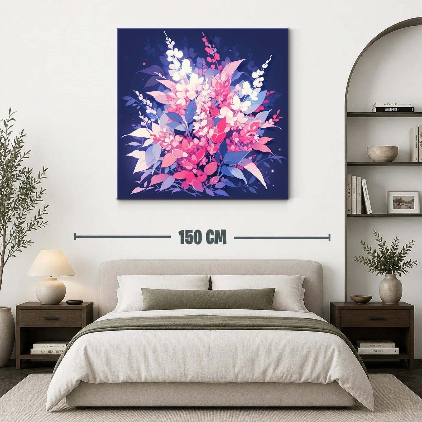 Cuadro floral vibrante con tonos rosas y azules intensos — miniatura 3