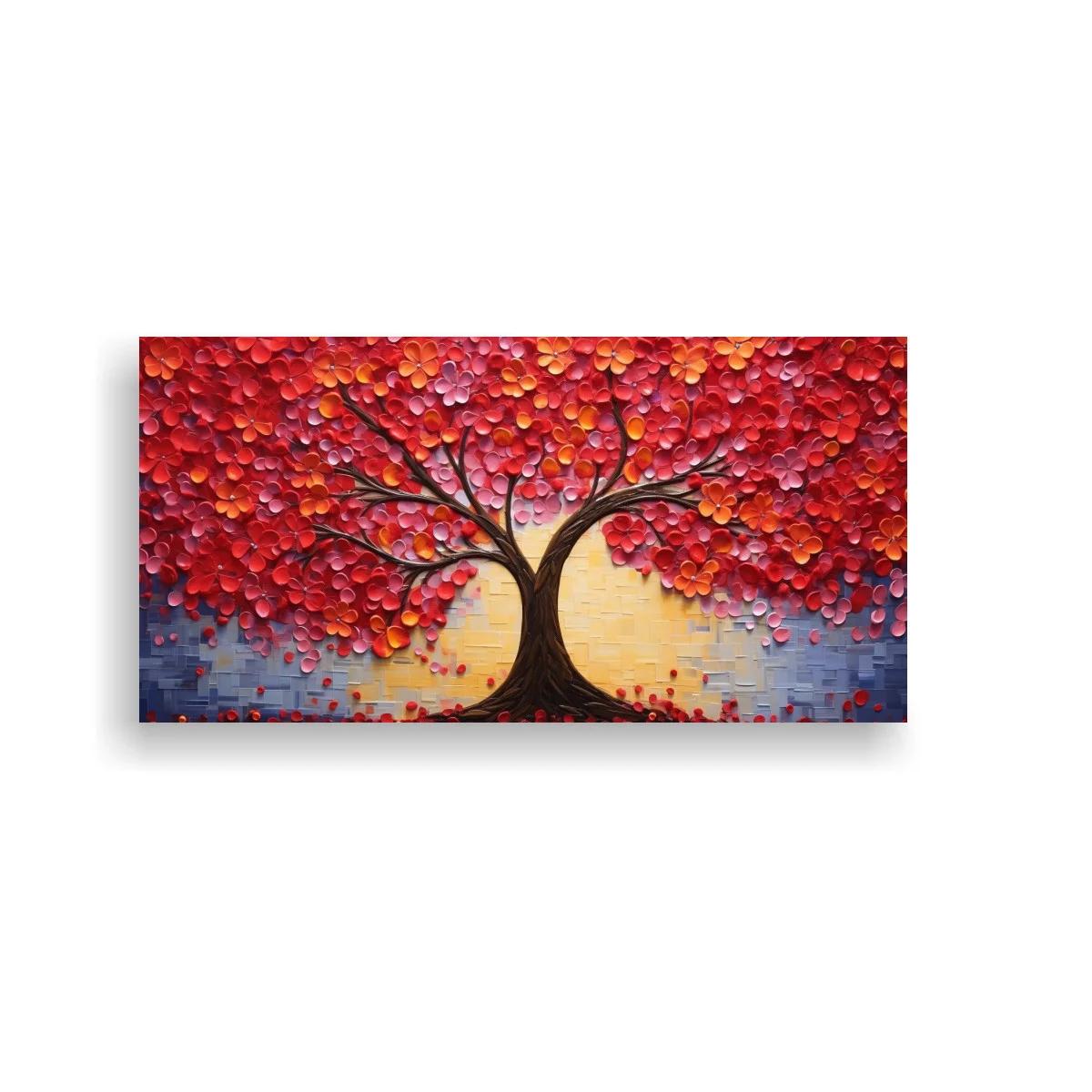 Cuadro árbol de hojas rojas con fondo luminoso — imagen principal