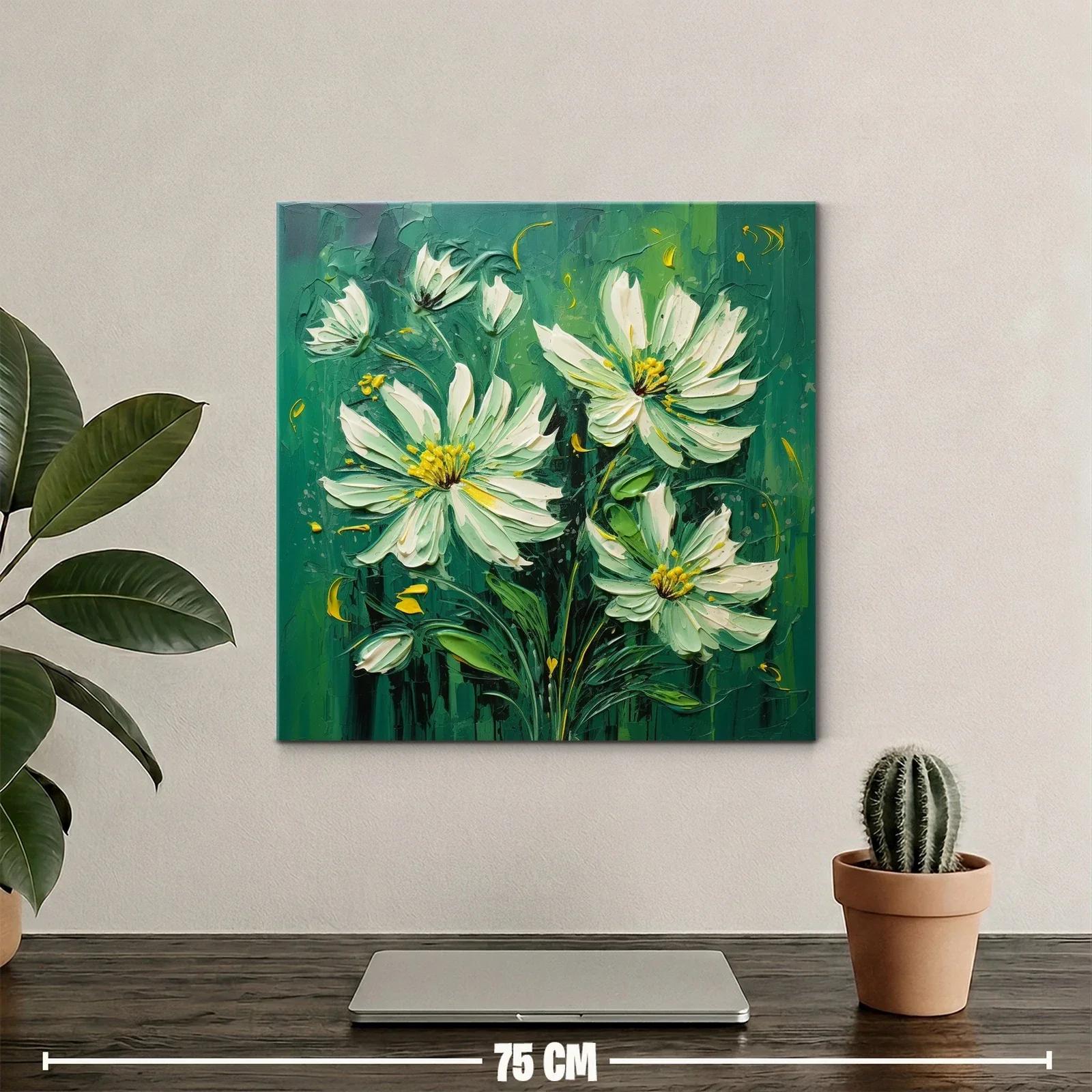 Cuadro flores blancas sobre fondo verde intenso — miniatura 2