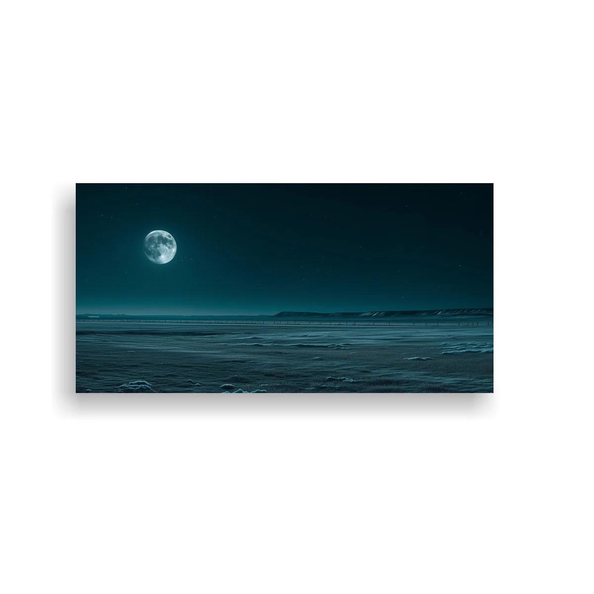 Cuadro luna llena sobre el mar con horizonte sereno