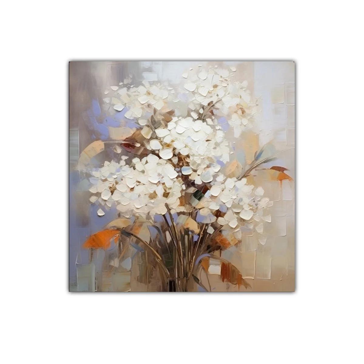 Cuadro decorativo con ramo de flores blancas y toques cálidos — imagen principal