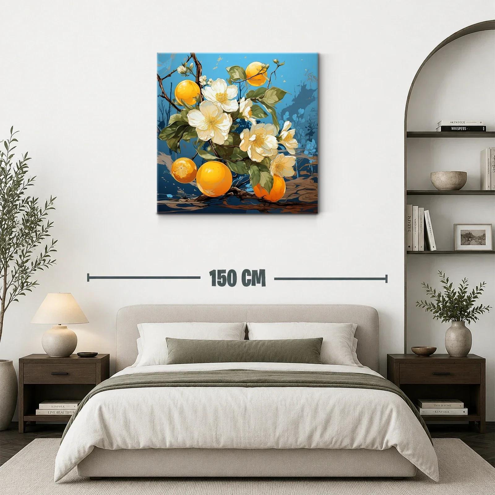Flores blancas y frutas naranjas en fondo azul vibrante — miniatura 3