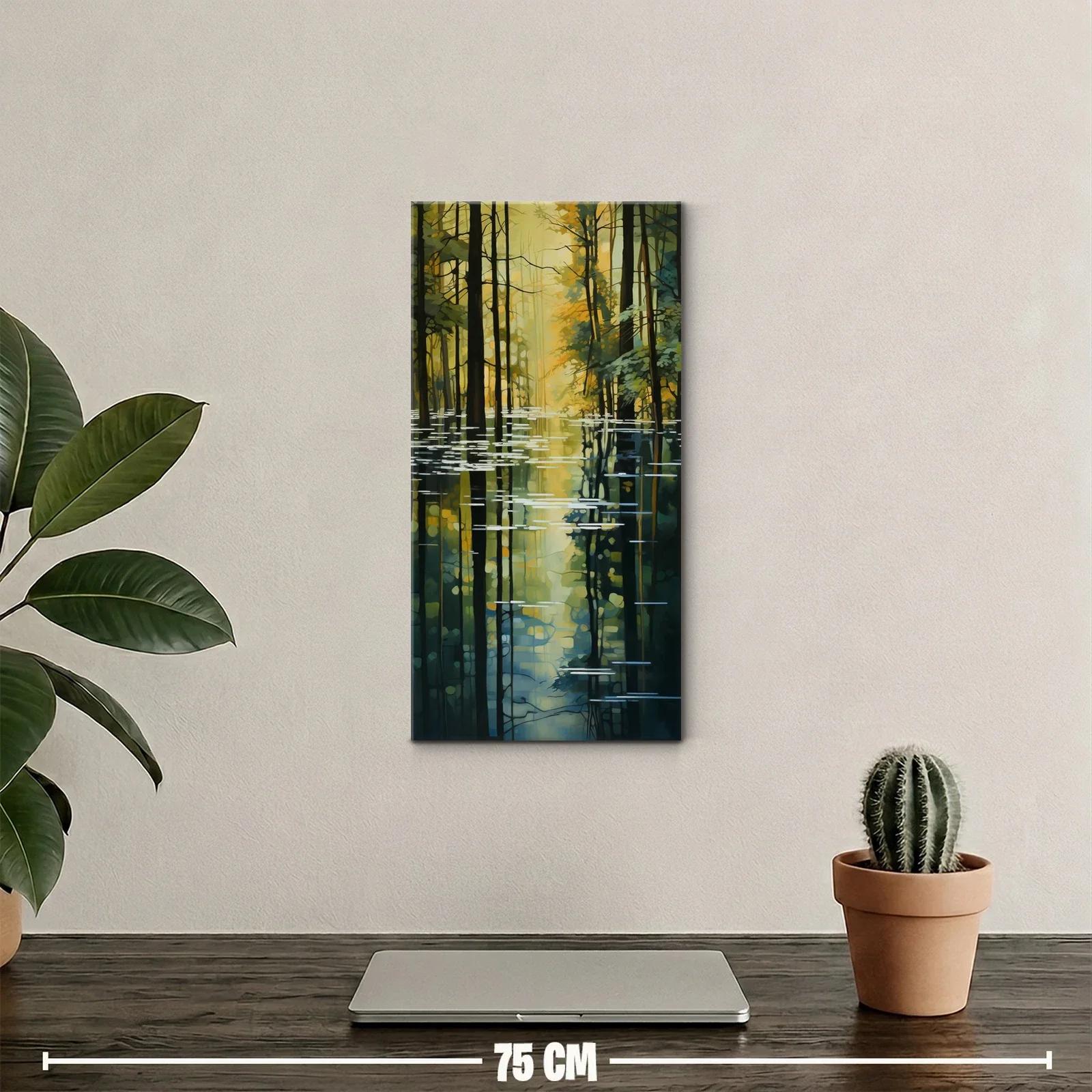 Cuadro bosque junto al agua con reflejos alargados — miniatura 2
