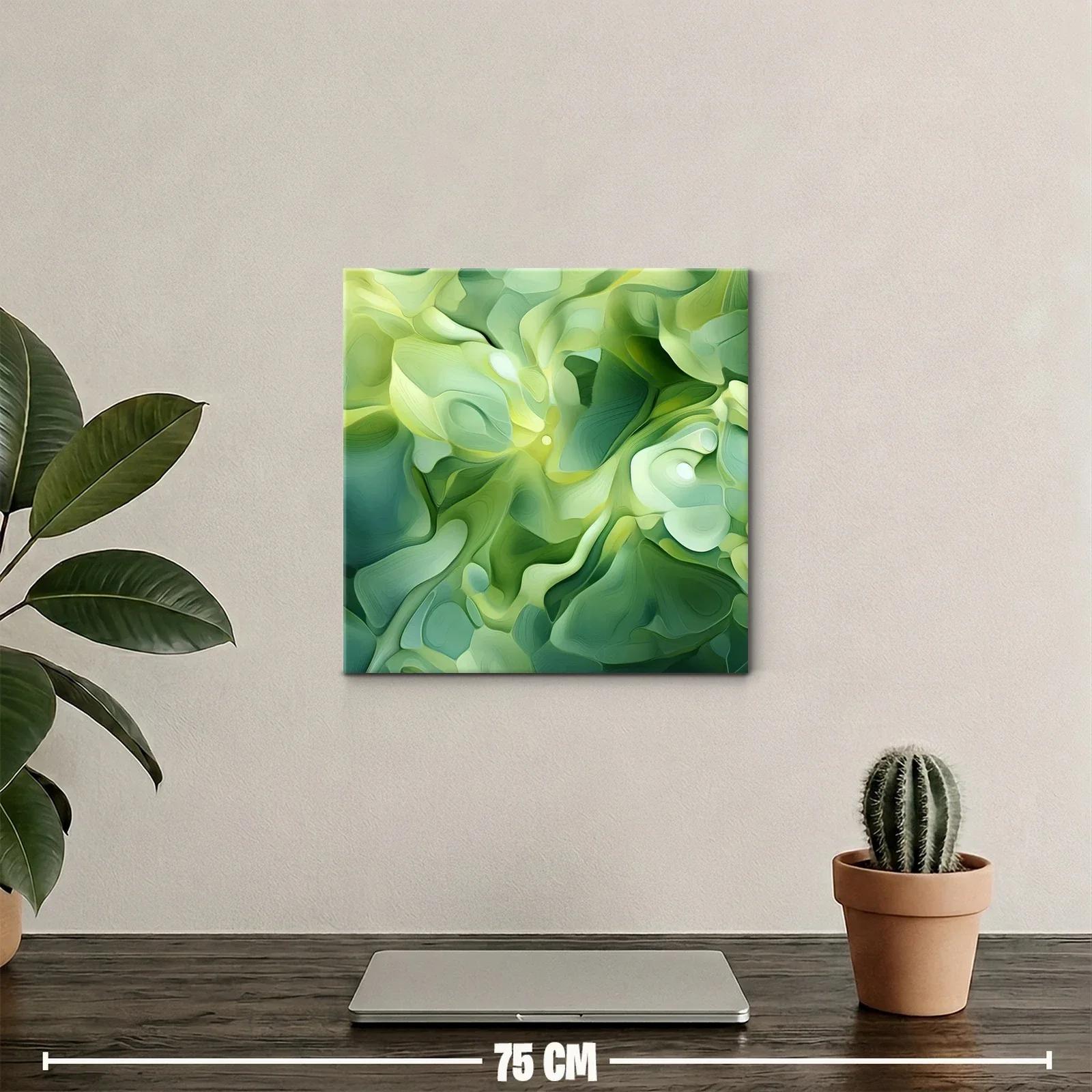 Cuadro abstracto en tonos verdes con formas fluidas — miniatura 2