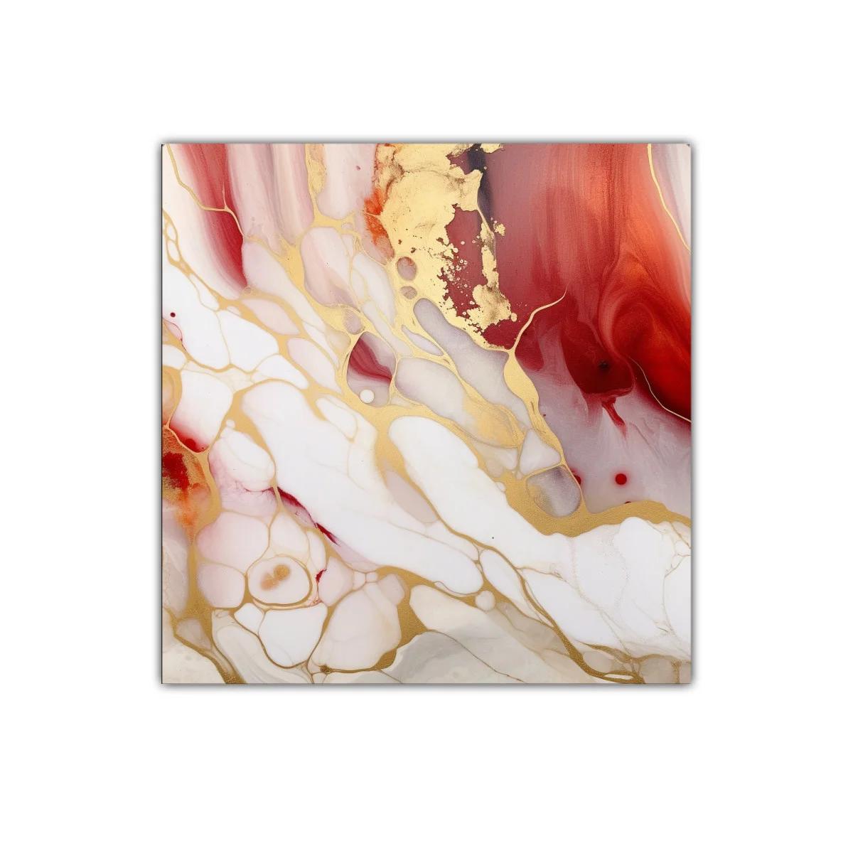 Cuadro decorativo abstracto con tonos dorados y rojos intensos