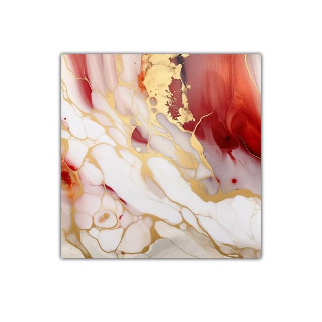 Cuadro decorativo abstracto con tonos dorados y rojos intensos